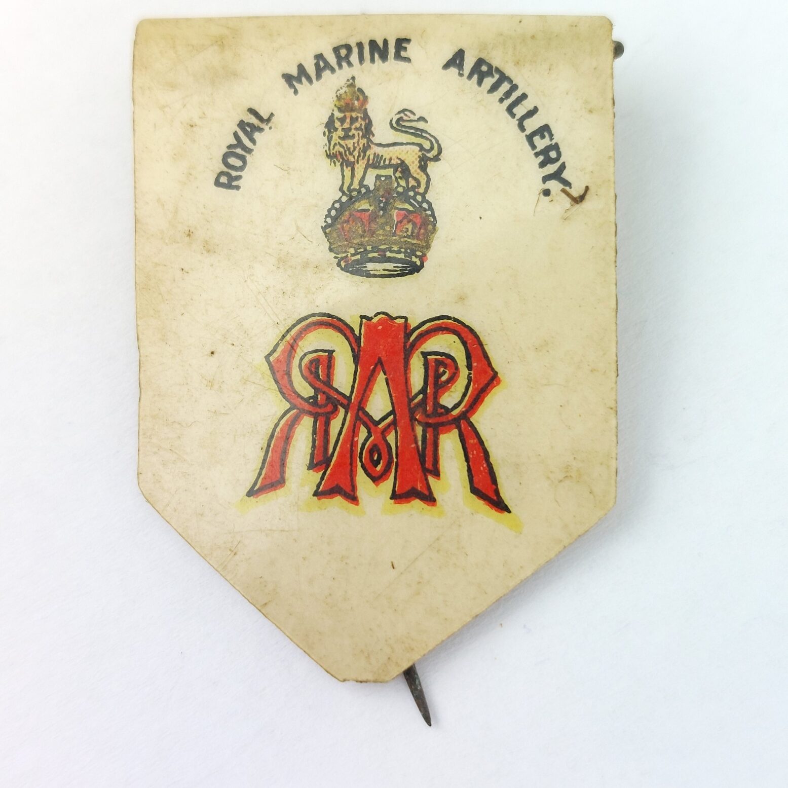 British, WW1, Royal Marine Artillery Sweetheart Brooch, Celluloid (2)
