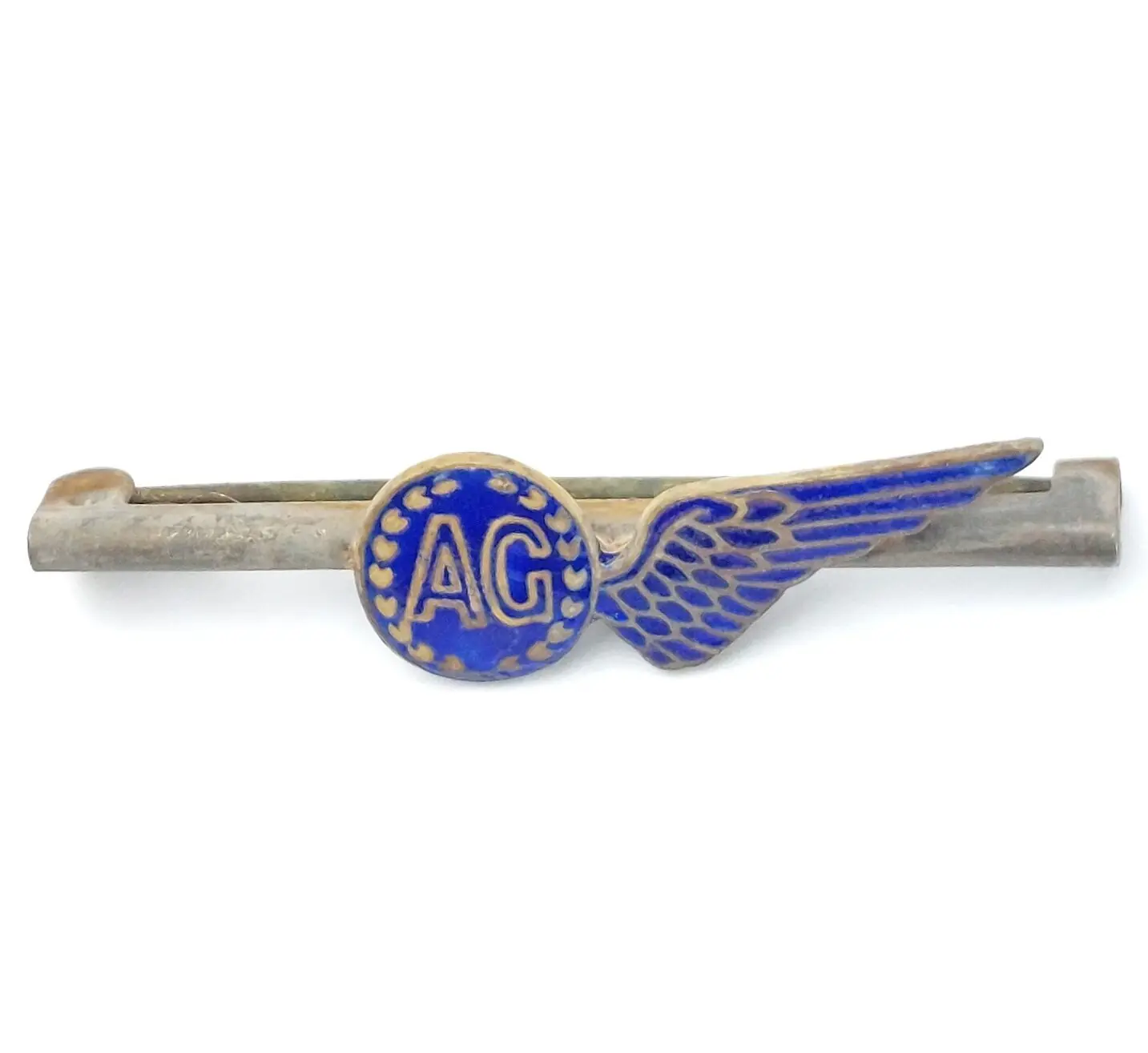 British, WWII, RAF Air Gunner (AG) Sweetheart Brooch, Silver & Blue Enamel (1)