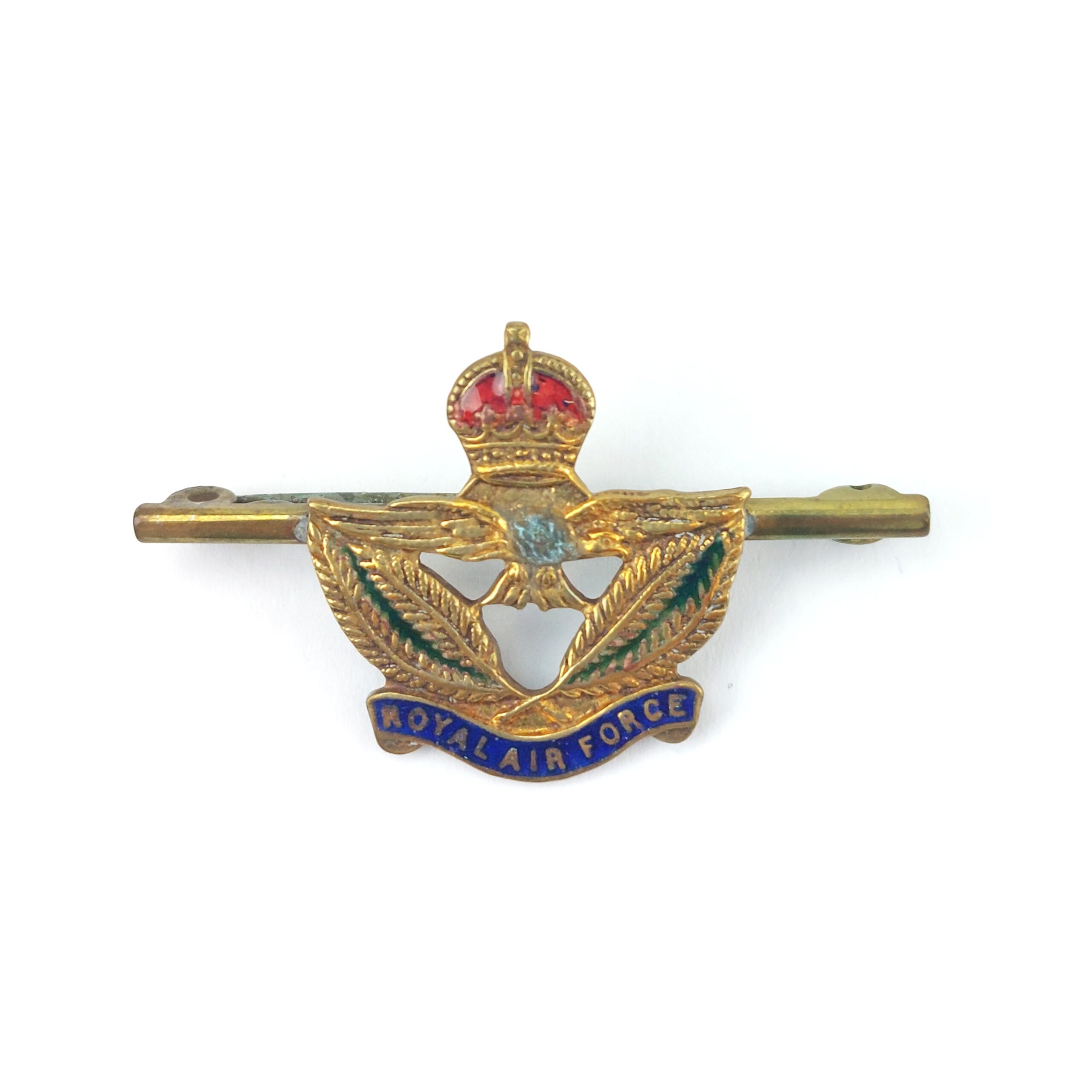 British, WWII, RAF Sweetheart Brooch, Enamel & Gilt, King’s Crown, Bar Mount (1)