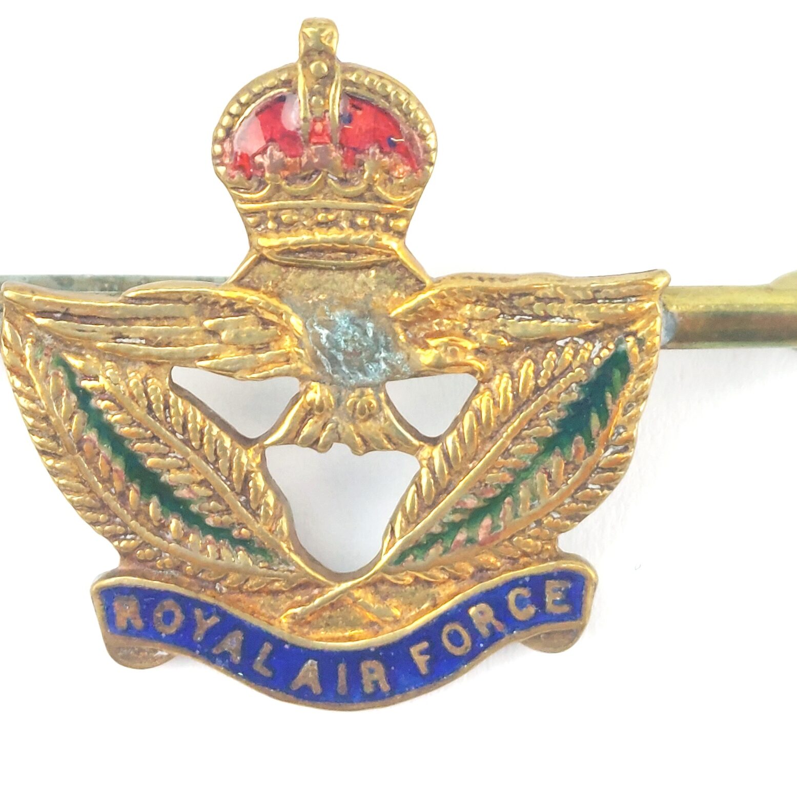 British, WWII, RAF Sweetheart Brooch, Enamel & Gilt, King’s Crown, Bar Mount (2)