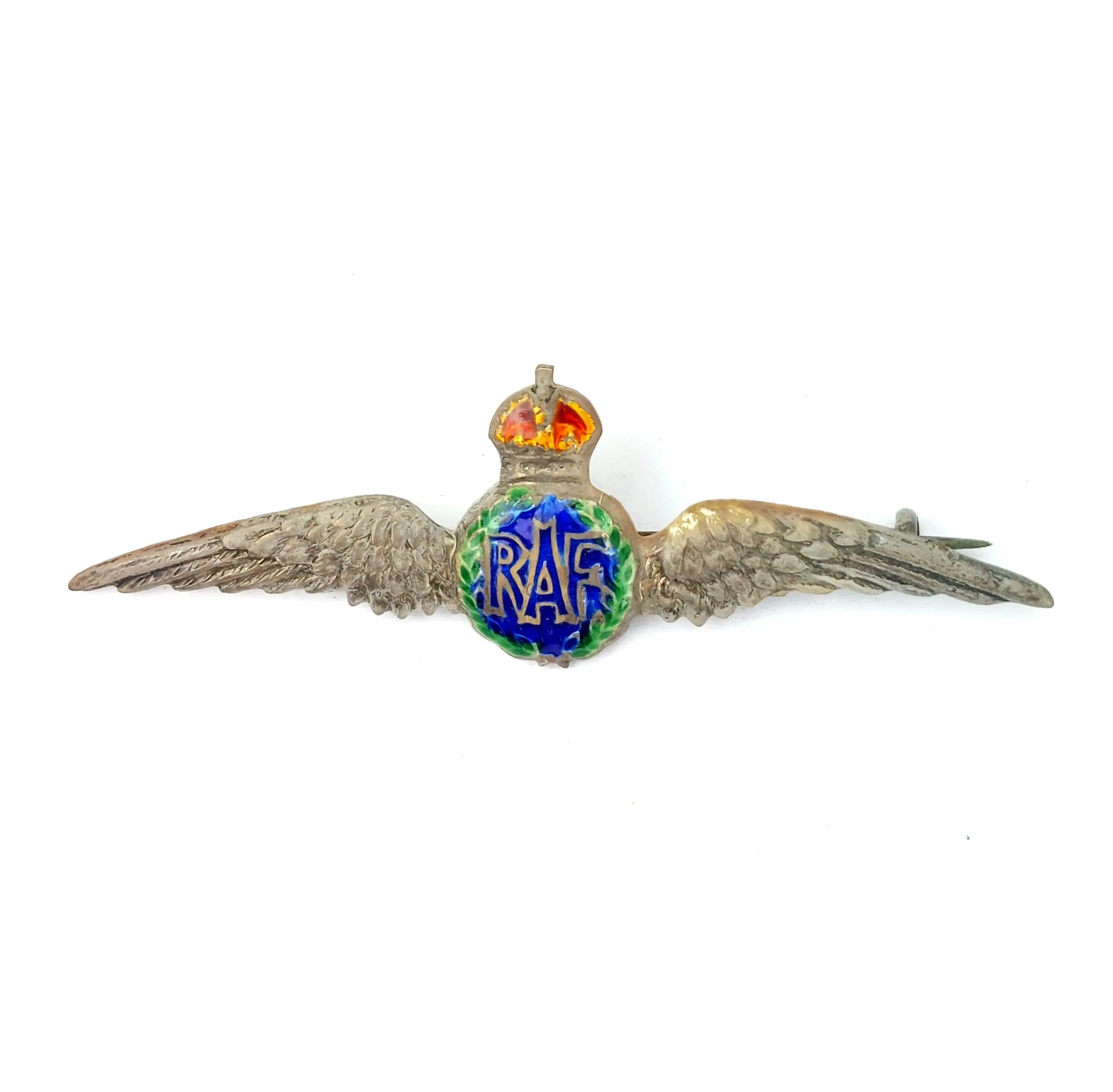 British, WWII RAF Sweetheart Brooch, Silver & Enamel, King’s Crown (1)