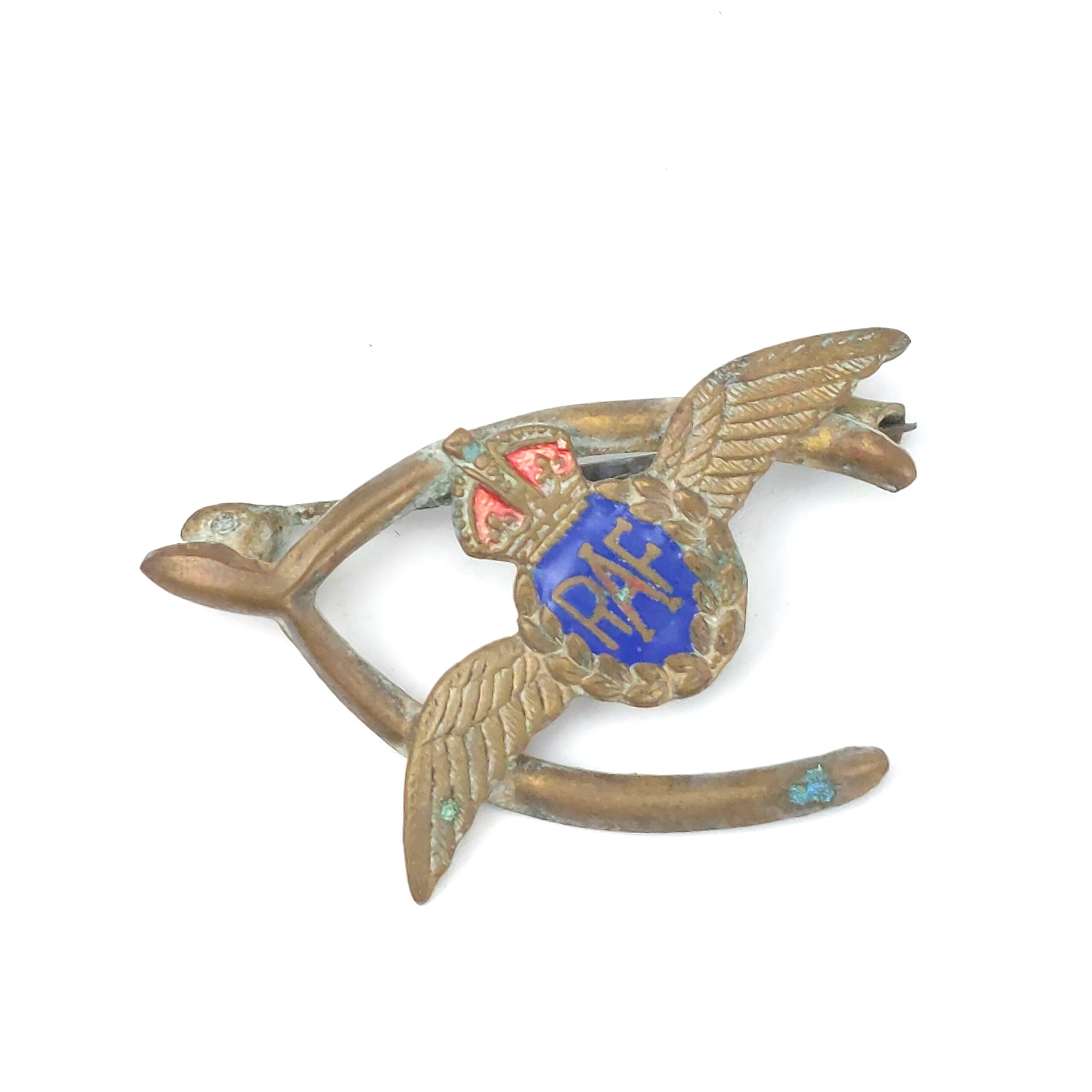 British, WWII, RAF Sweetheart Brooch in Wishbone Form, Enamelled (1)