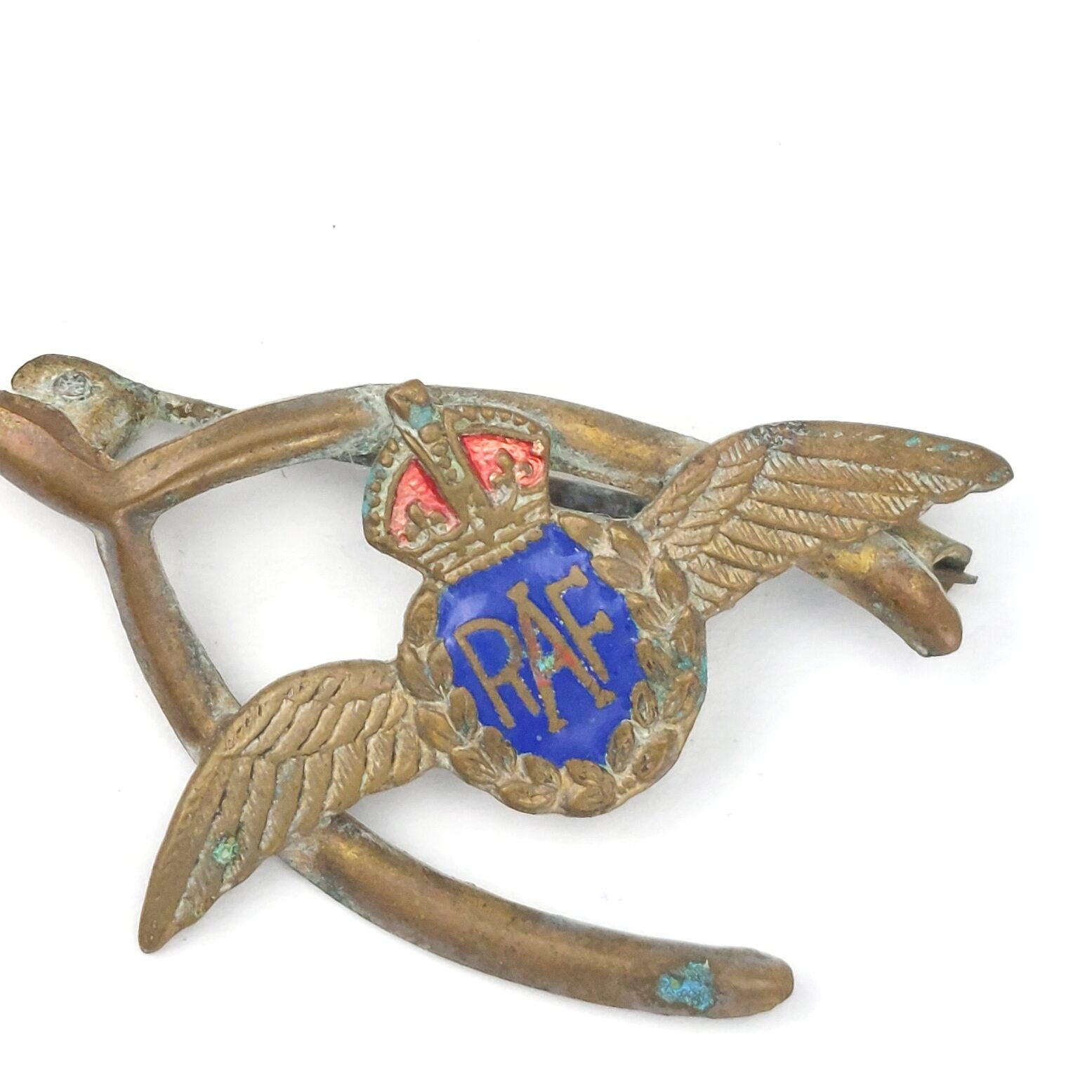 British, WWII, RAF Sweetheart Brooch in Wishbone Form, Enamelled (2)
