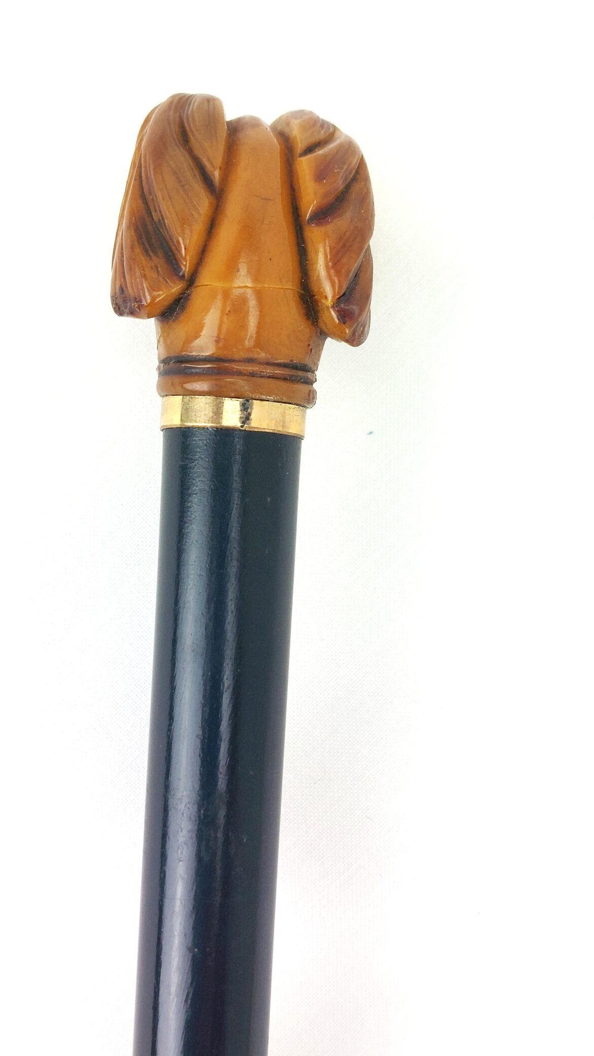 Late Victorian Antique Walking Stick with Carved Tagua Nut Spaniel Dog Handle (3)