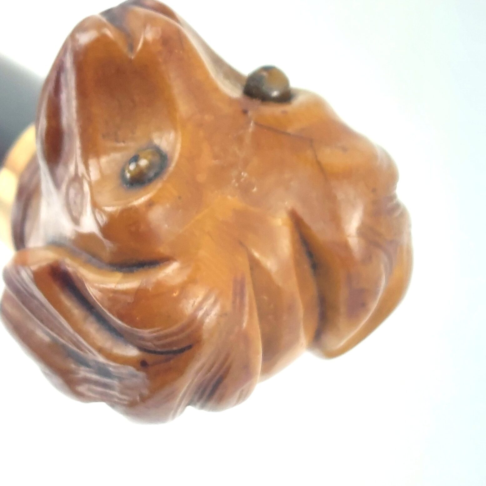 Late Victorian Antique Walking Stick with Carved Tagua Nut Spaniel Dog Handle (6)