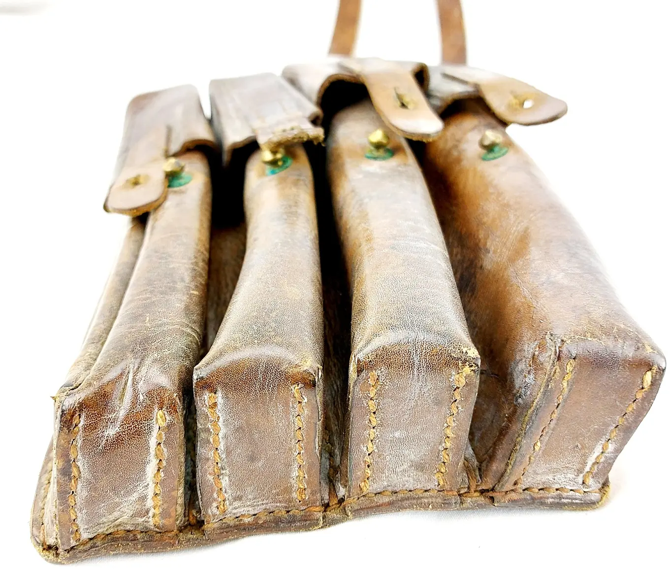 Original WW2-Cold War, Leather Four-Cell SMG Magazine Pouch with Shoulder Strap (5)