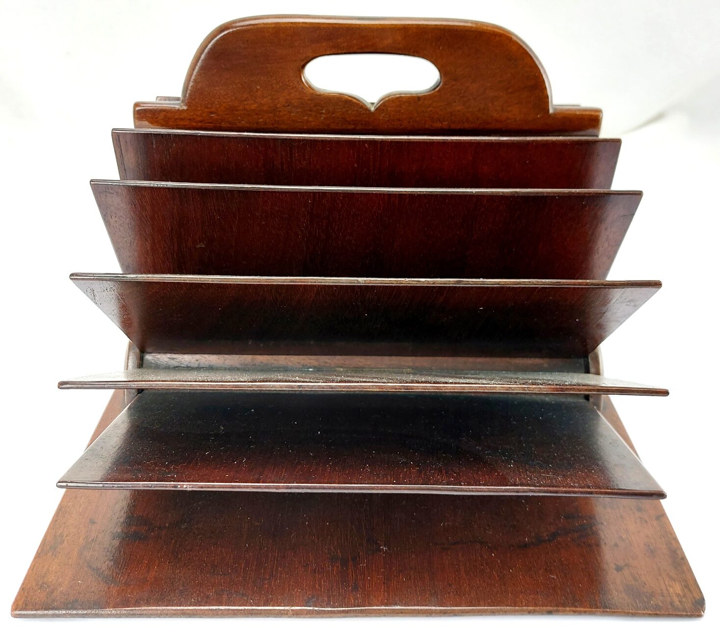 British, 19th Century, Victorian Mahogany Letter Rack - Desk Tidy, Fanned Dividers (3)