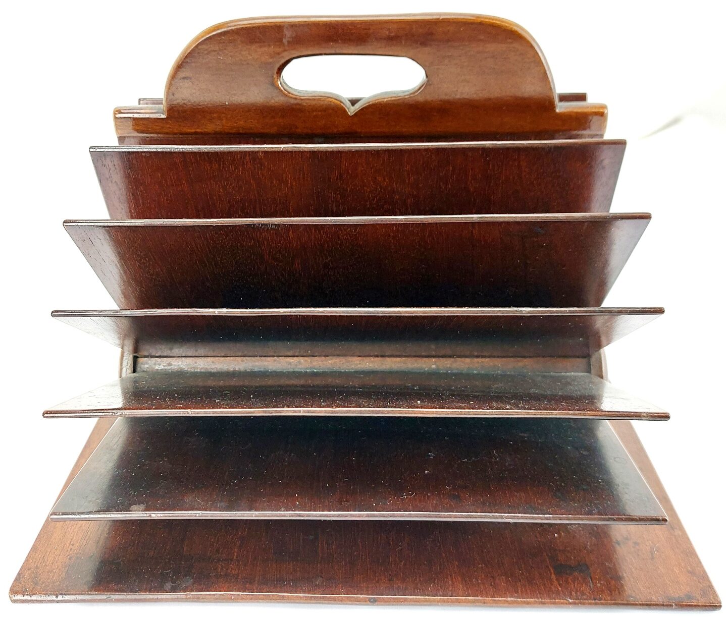 British, 19th Century, Victorian Mahogany Letter Rack - Desk Tidy, Fanned Dividers (5)