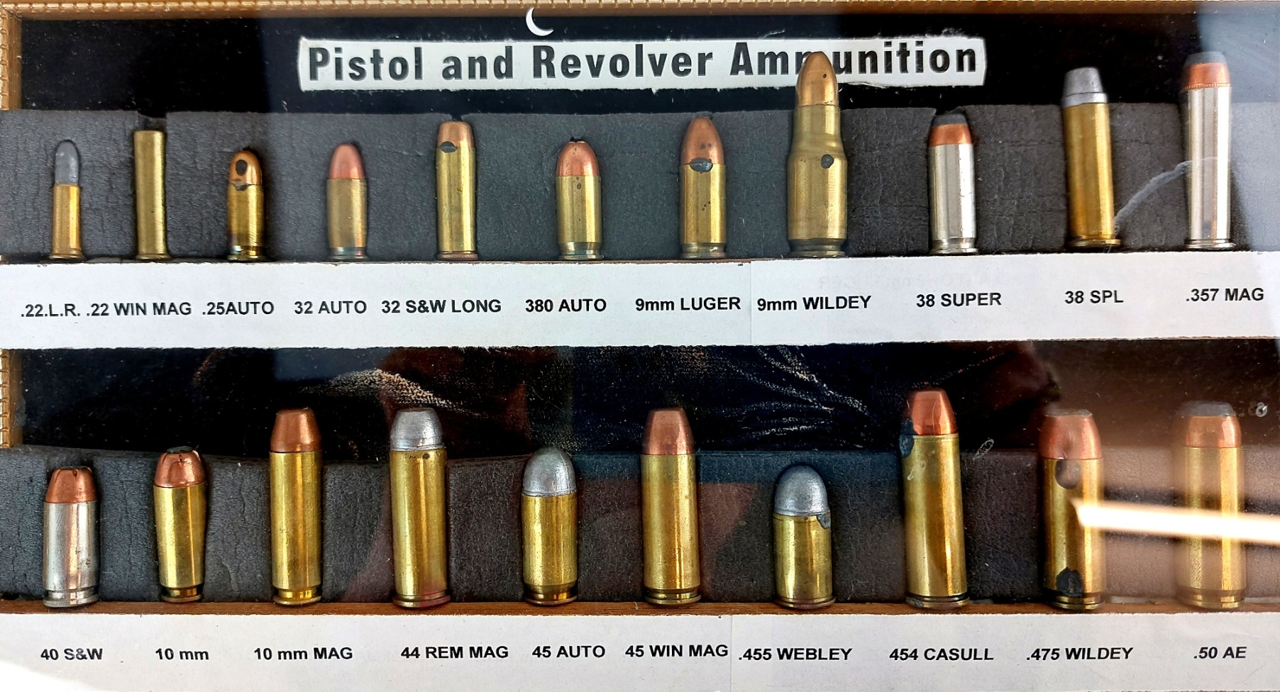 Framed Display of 33 Pistol and Revolver Cartridges, Inert (2)