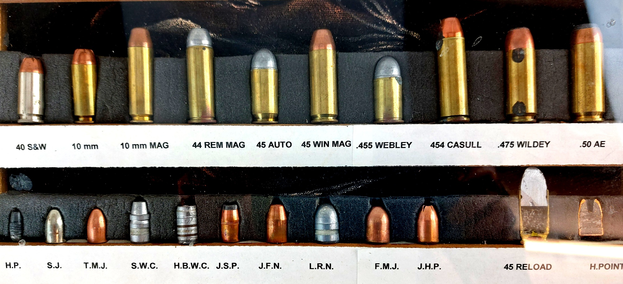 Framed Display of 33 Pistol and Revolver Cartridges, Inert (3)