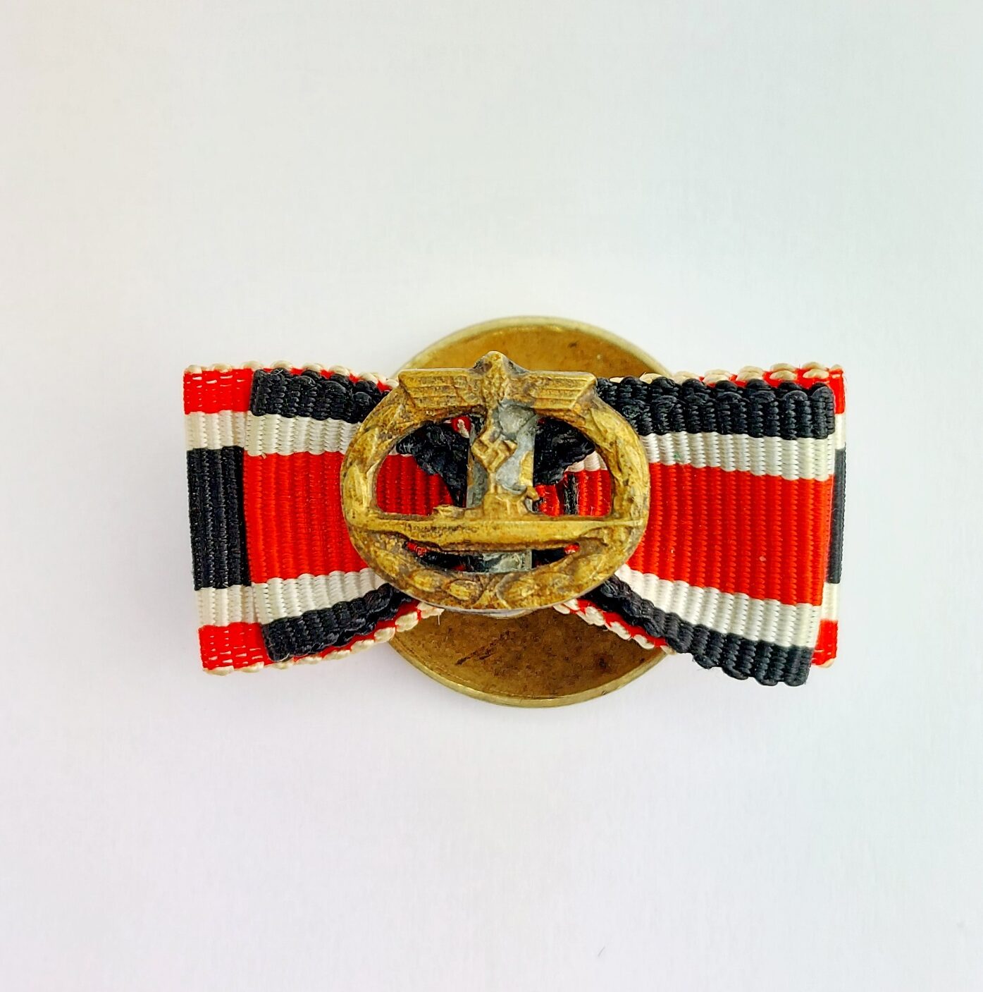 German, WW2, Miniature U-Boat War Button Hole Badge, with Iron Cross 2nd Class (EK2) Buttonhole Ribbon (1)