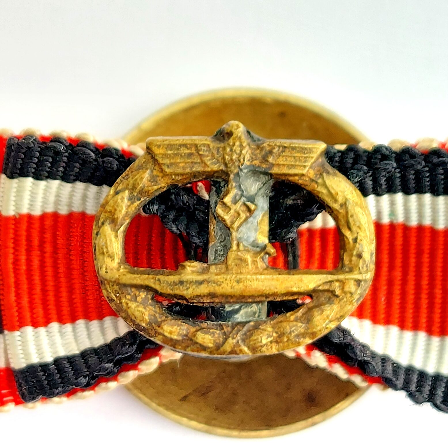 German, WW2, Miniature U-Boat War Button Hole Badge, with Iron Cross 2nd Class (EK2) Buttonhole Ribbon (2)