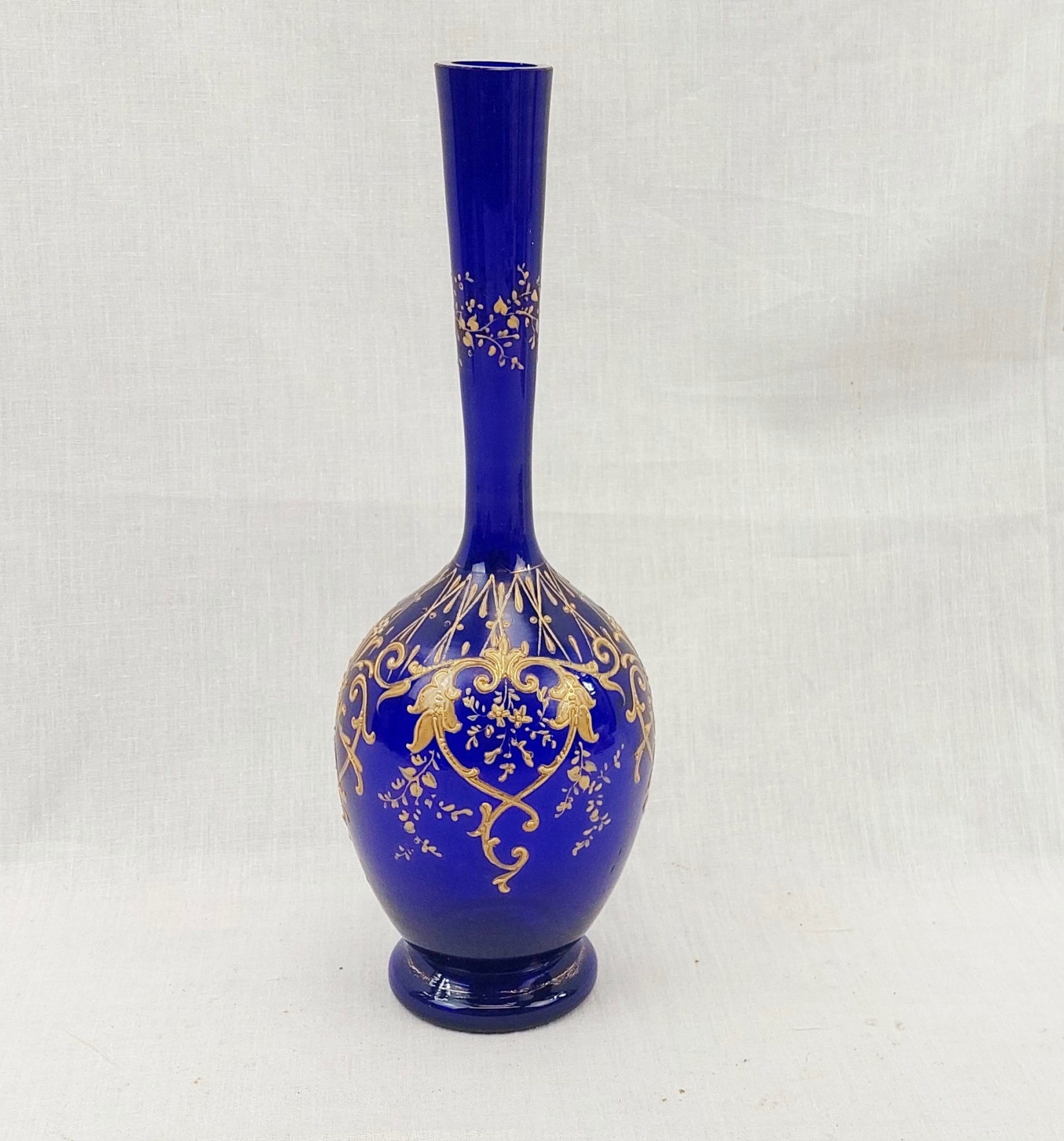 Victorian Bristol Blue Enamelled Glass Ovoid Vase 1