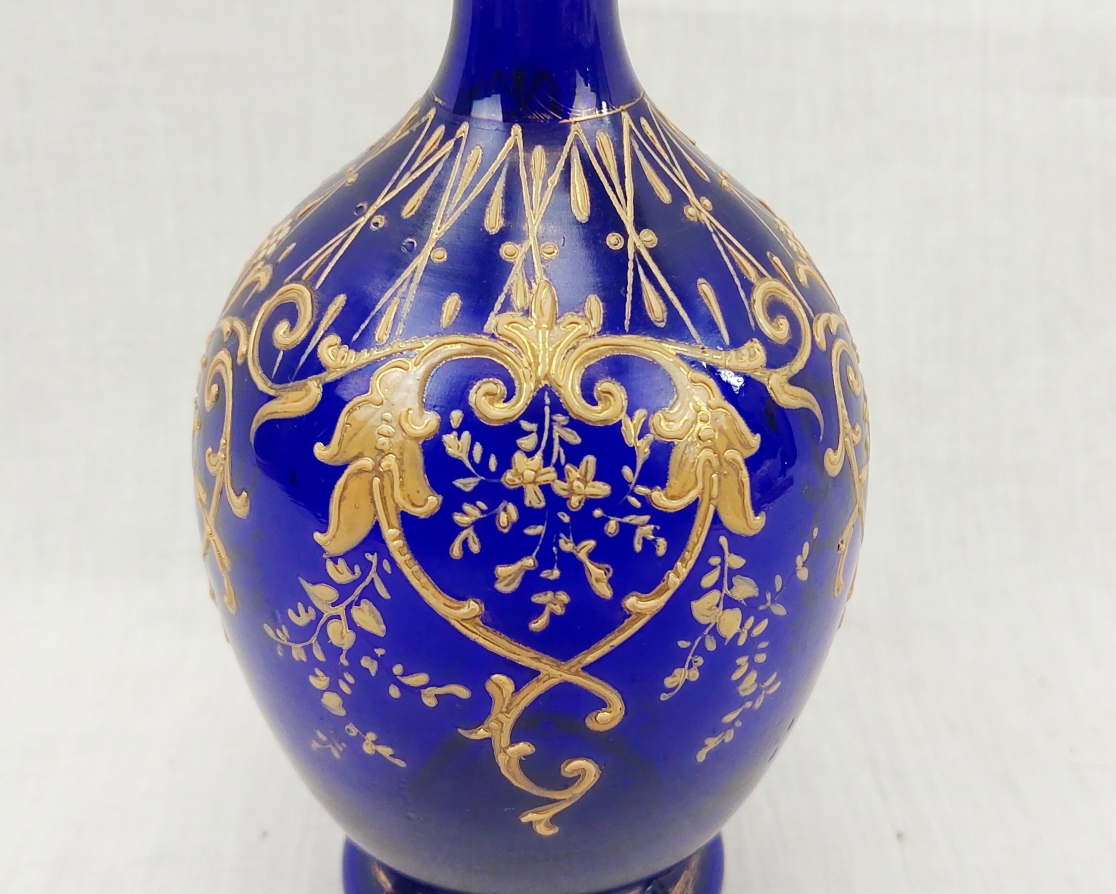 Victorian Bristol Blue Enamelled Glass Ovoid Vase 2