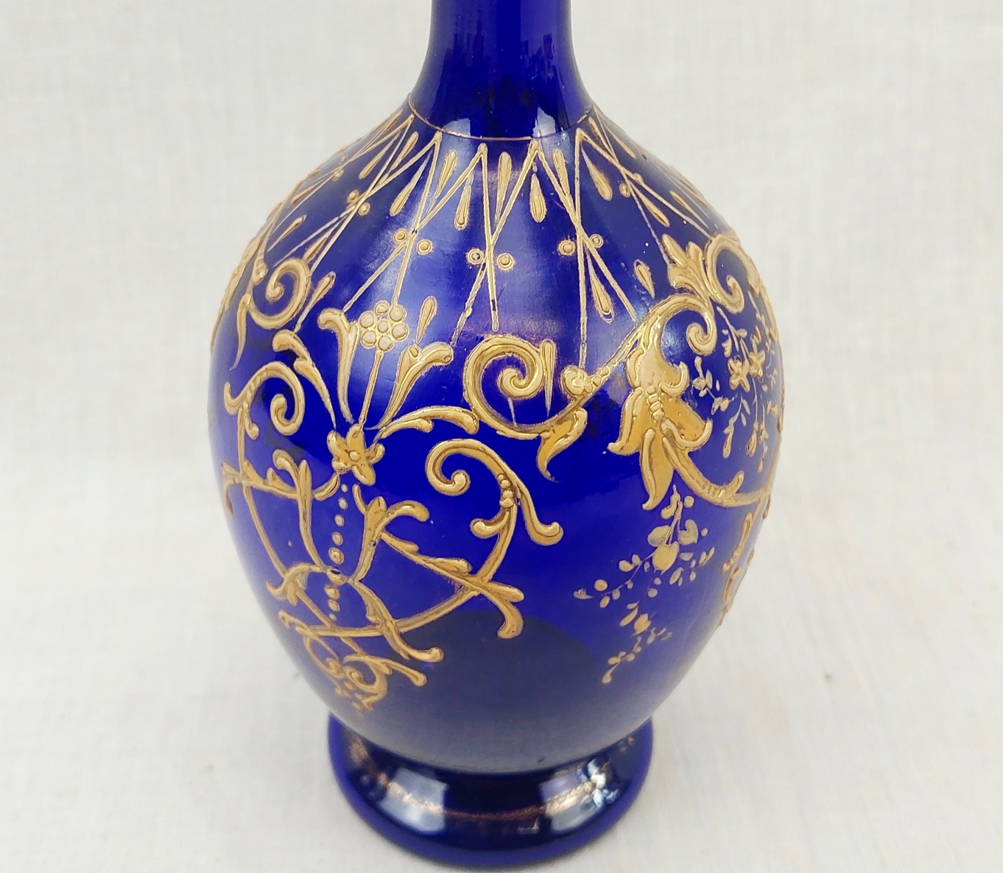 Victorian Bristol Blue Enamelled Glass Ovoid Vase 3