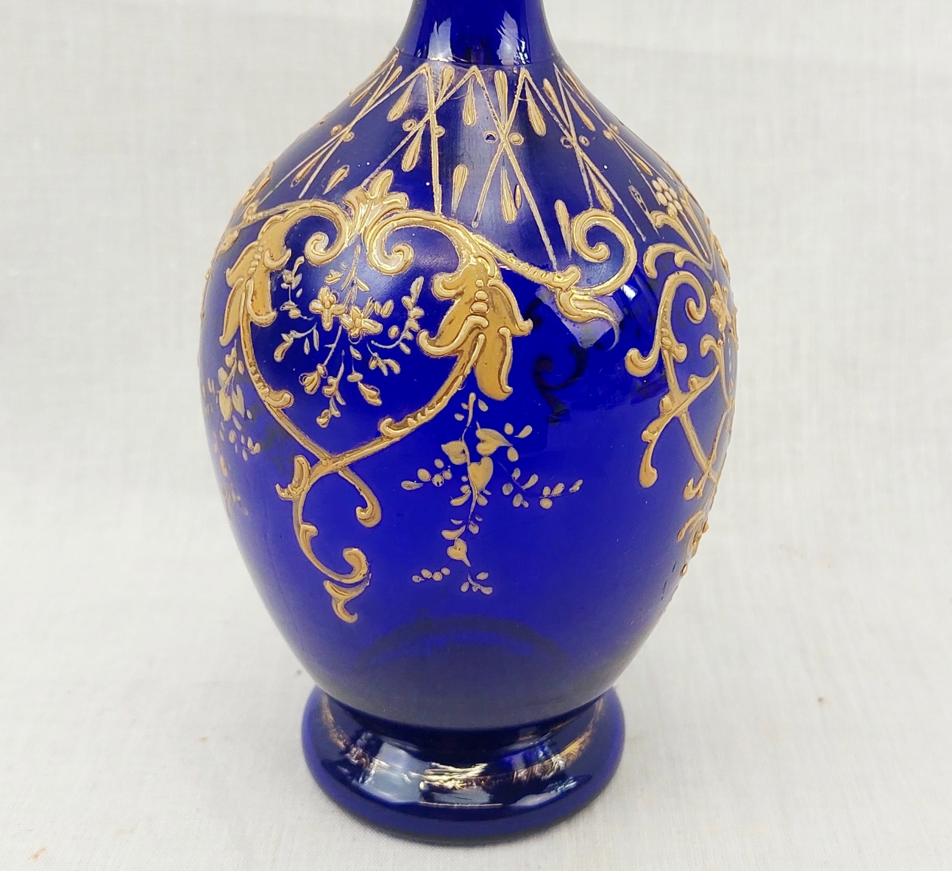 Victorian Bristol Blue Enamelled Glass Ovoid Vase 4