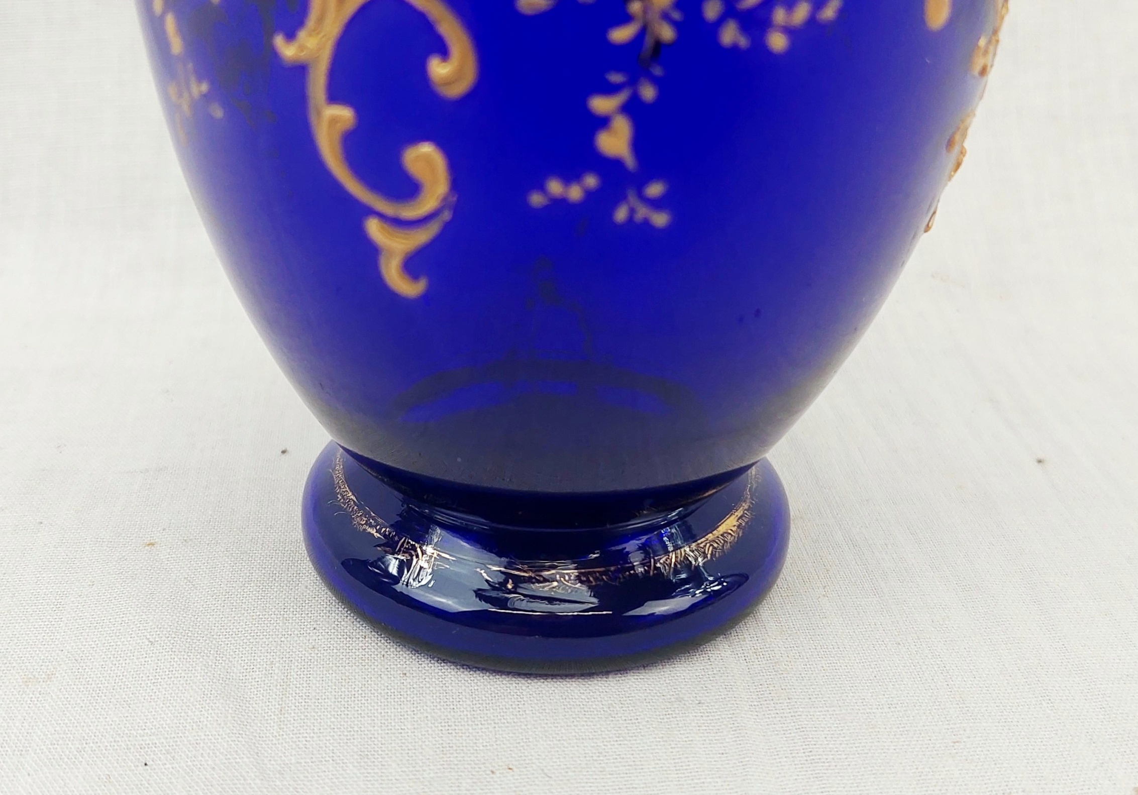 Victorian Bristol Blue Enamelled Glass Ovoid Vase 5