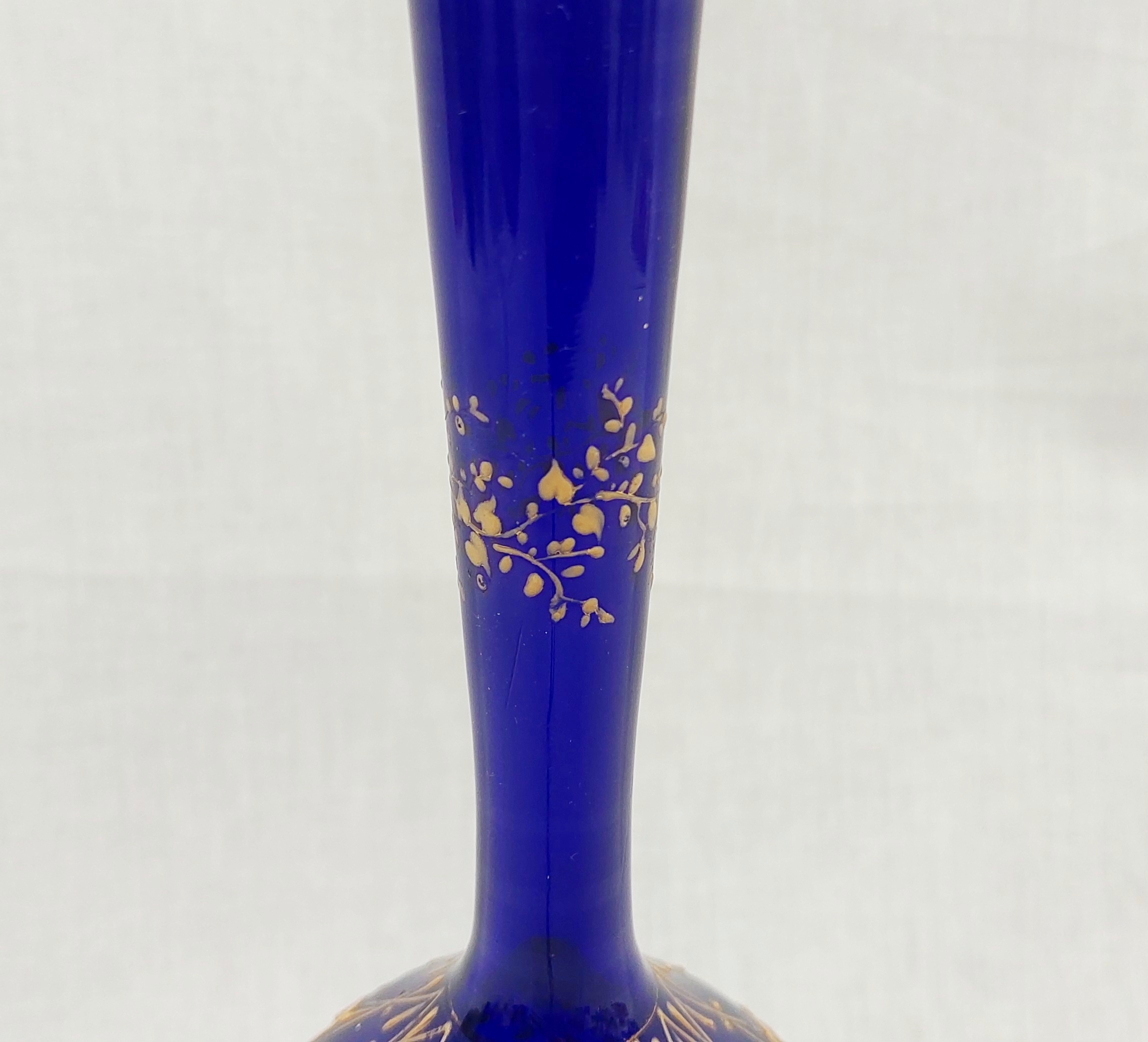 Victorian Bristol Blue Enamelled Glass Ovoid Vase 7