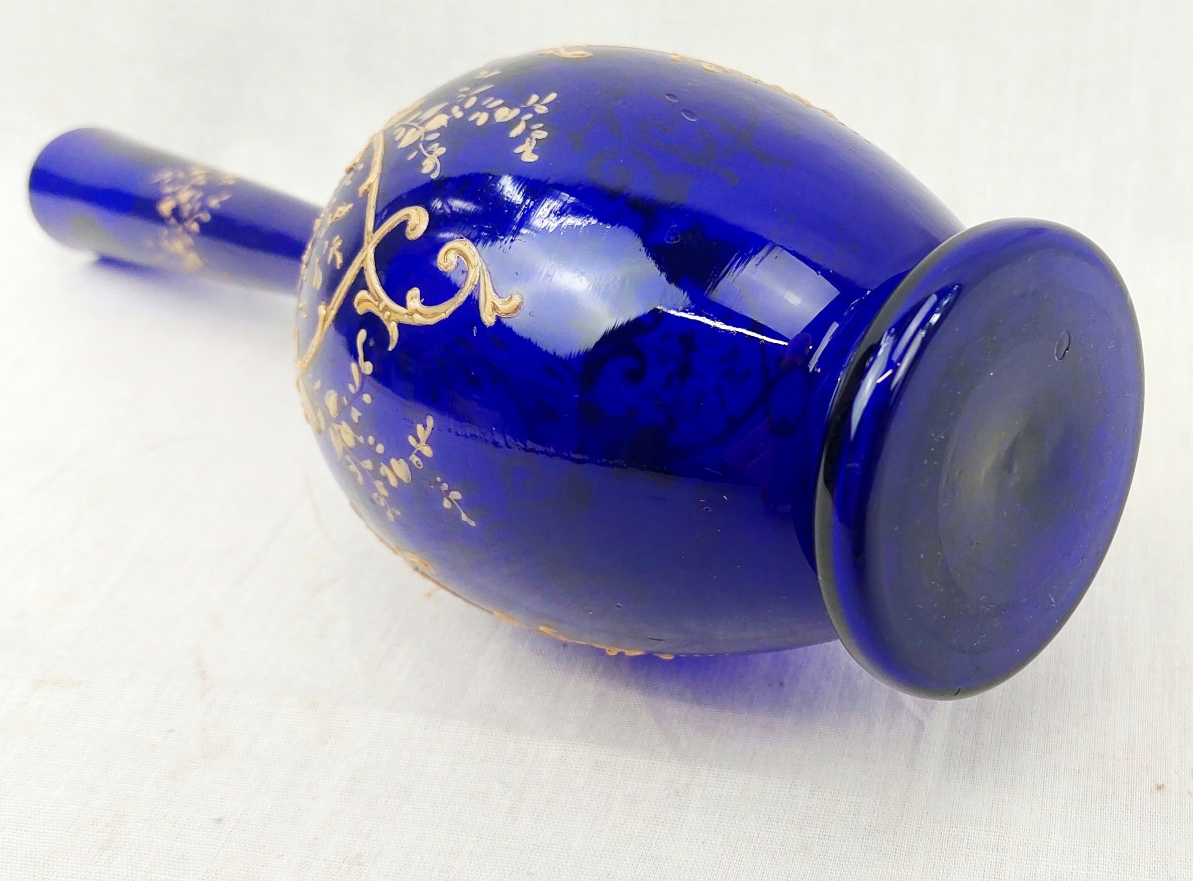 Victorian Bristol Blue Enamelled Glass Ovoid Vase 9