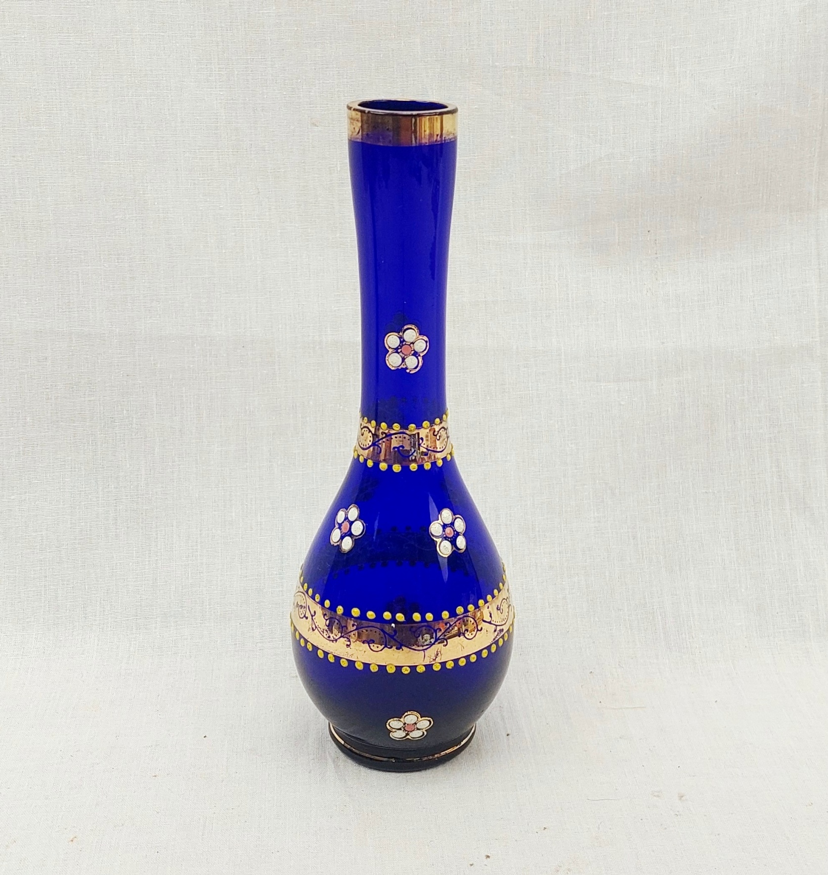 Victorian Bristol Blue Enamelled Glass Vase 1