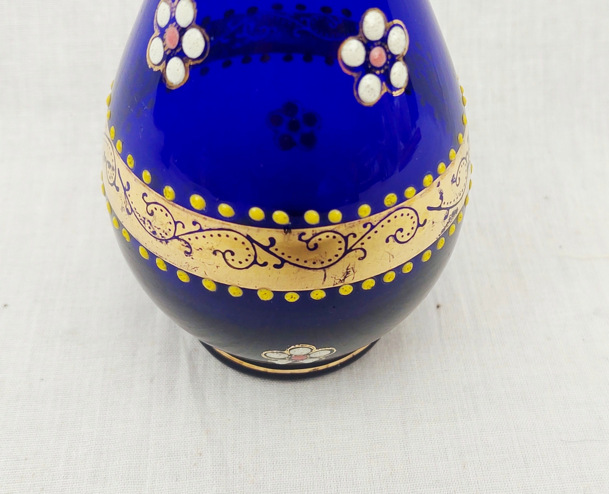 Victorian Bristol Blue Enamelled Glass Vase 2
