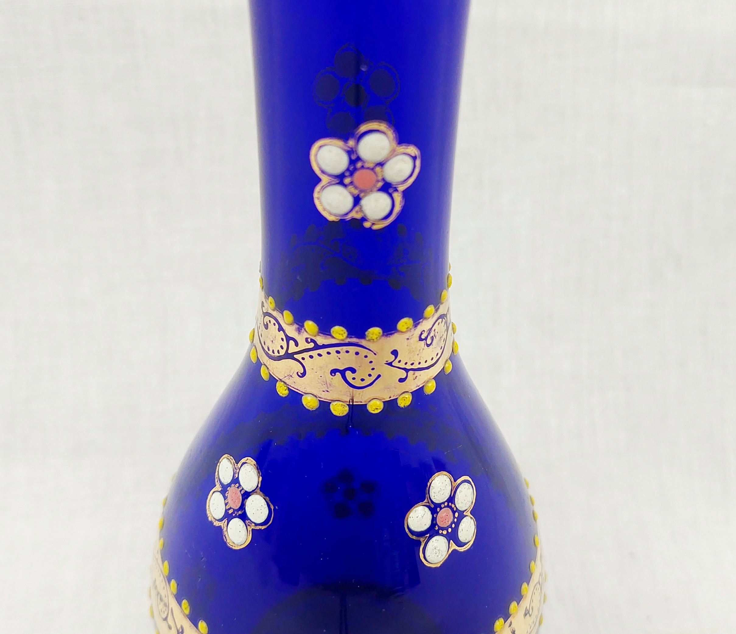 Victorian Bristol Blue Enamelled Glass Vase 3