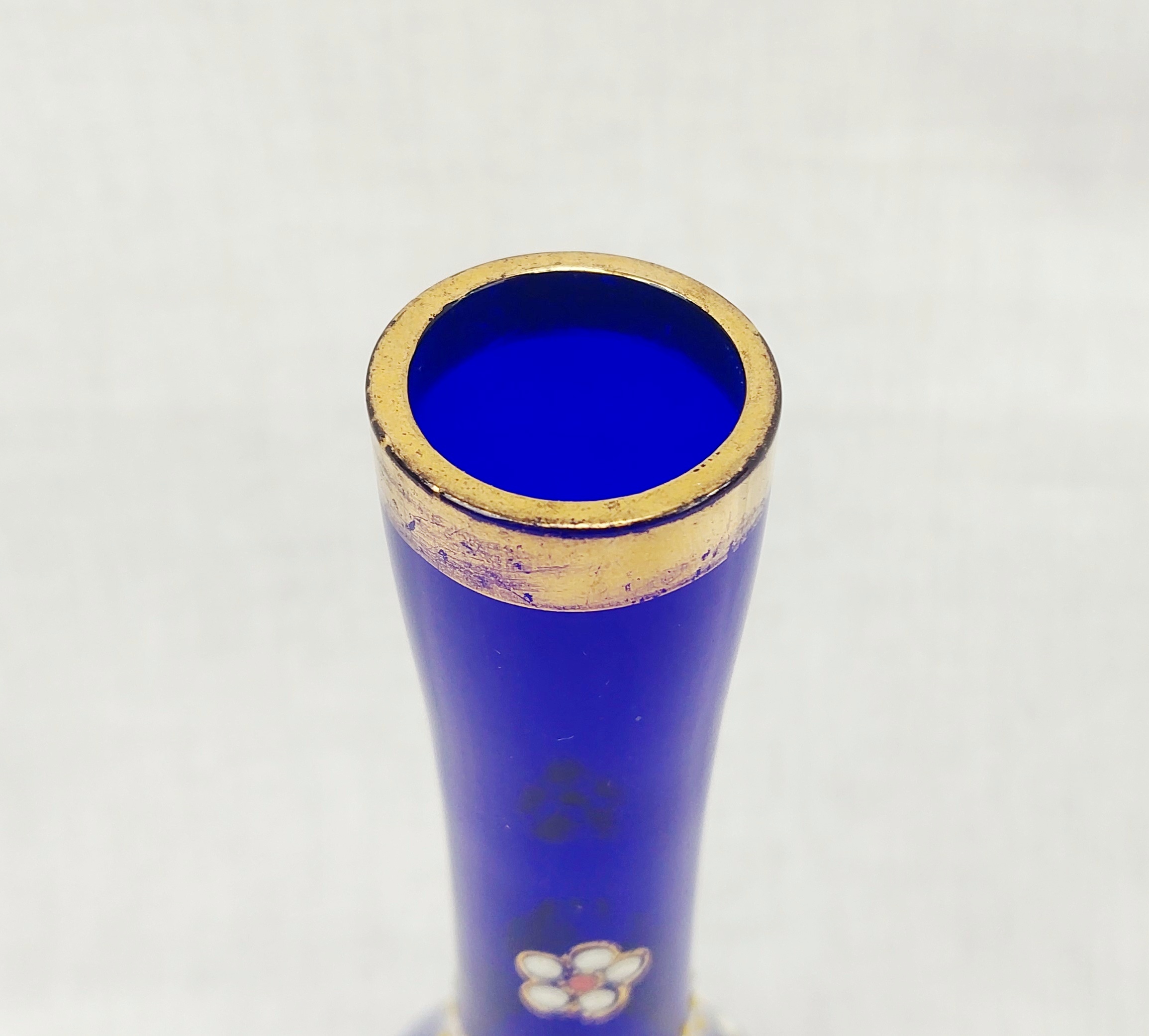 Victorian Bristol Blue Enamelled Glass Vase 4