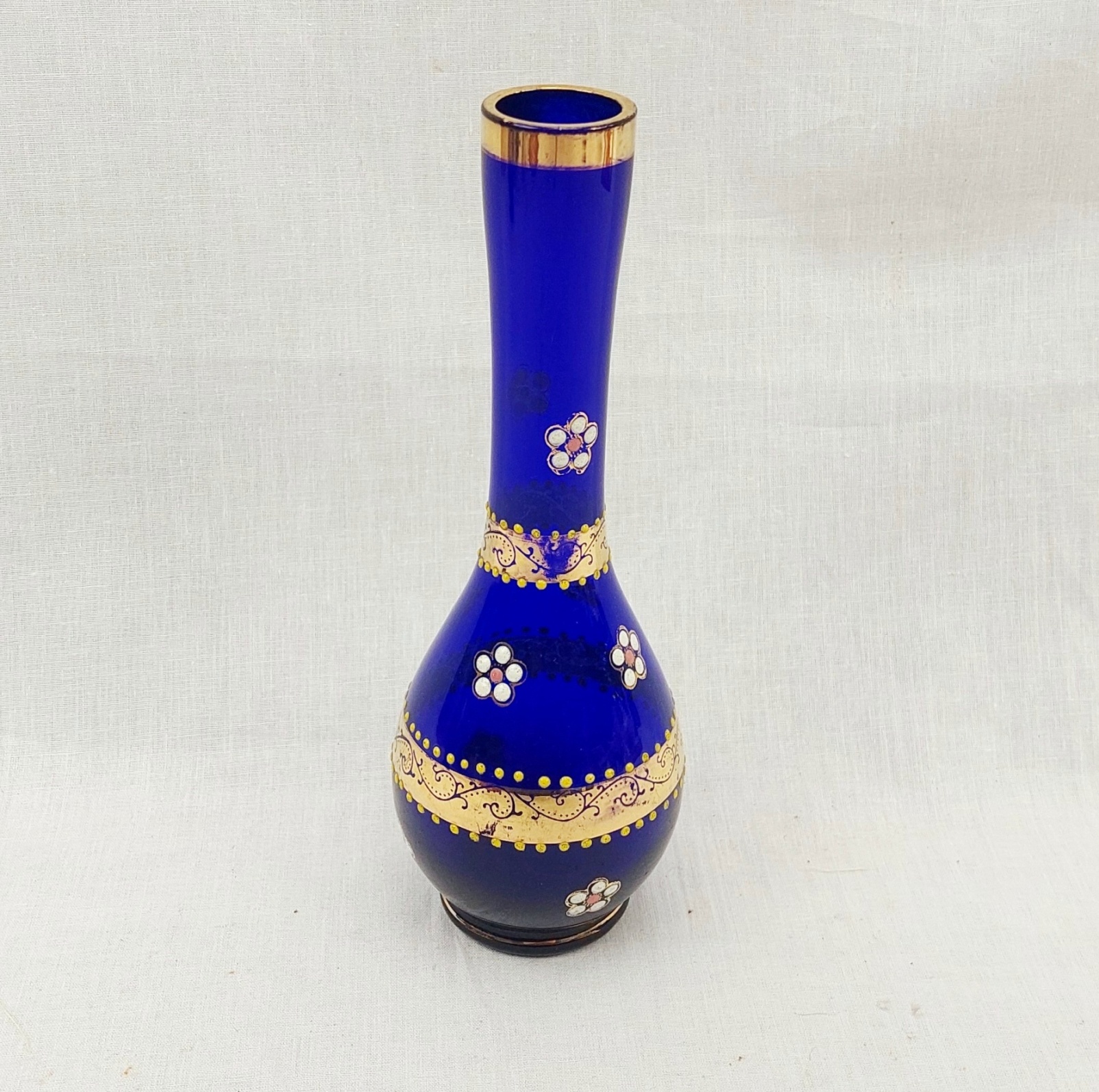 Victorian Bristol Blue Enamelled Glass Vase 5