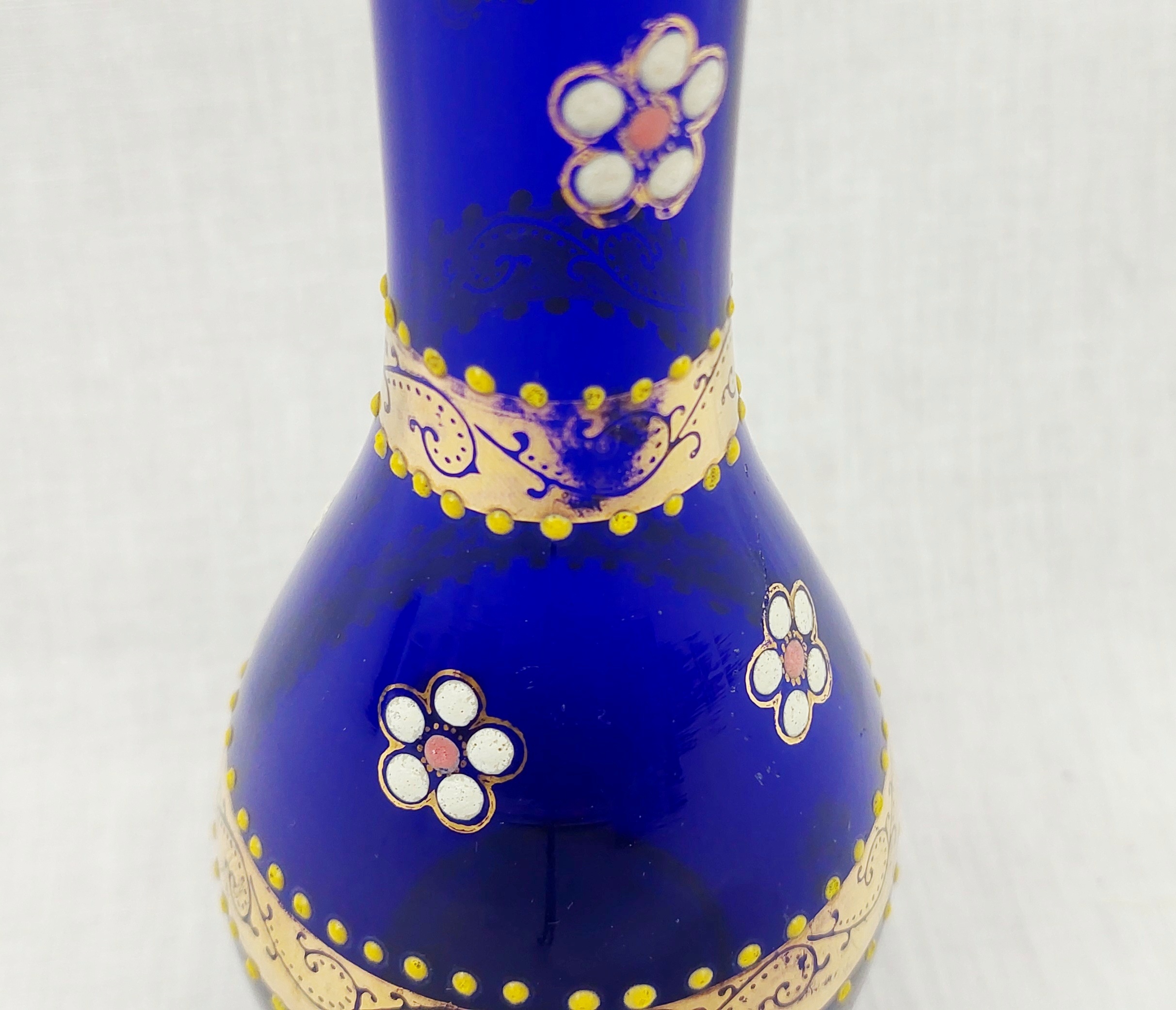 Victorian Bristol Blue Enamelled Glass Vase 6