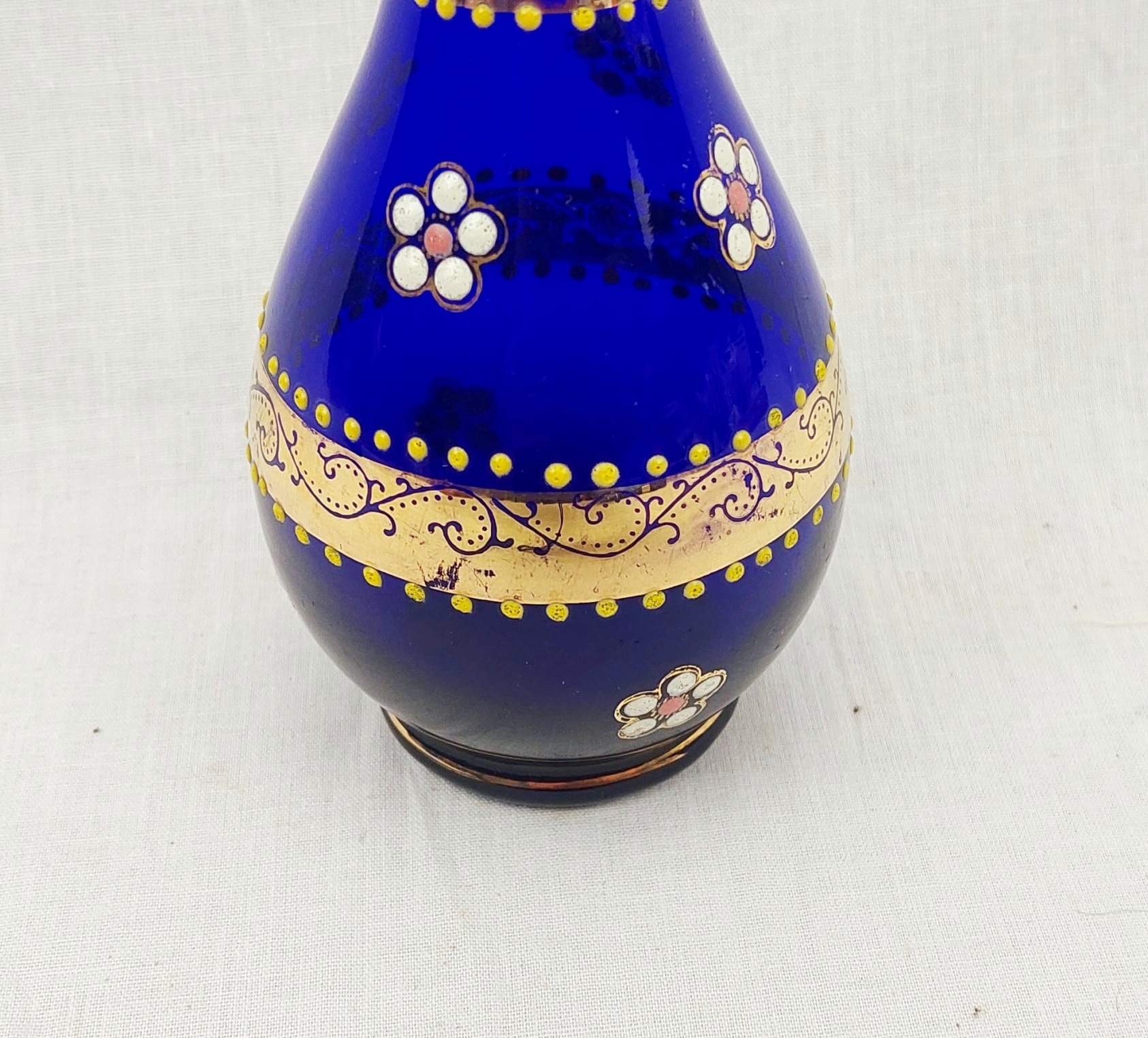 Victorian Bristol Blue Enamelled Glass Vase 7
