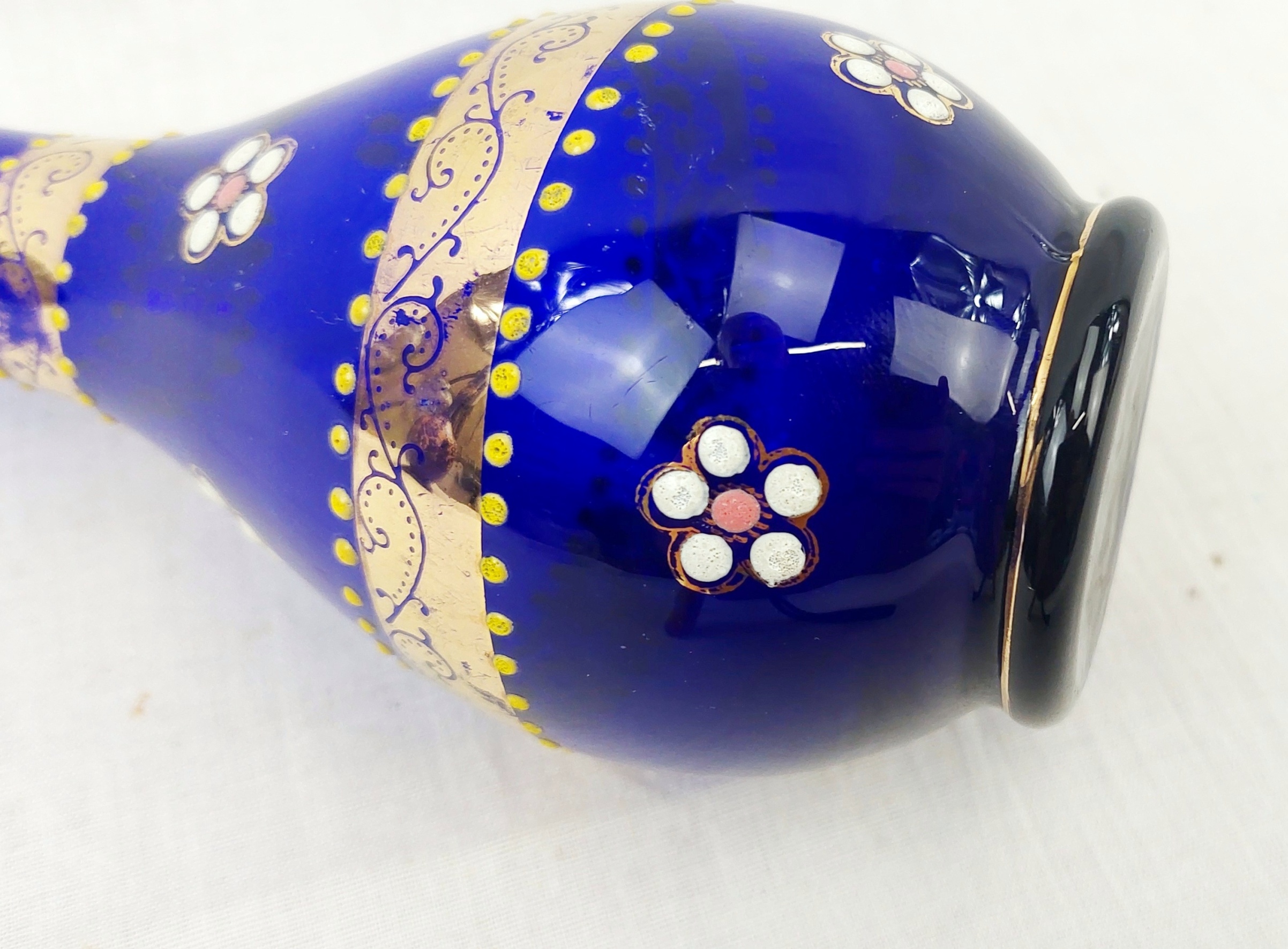 Victorian Bristol Blue Enamelled Glass Vase 9