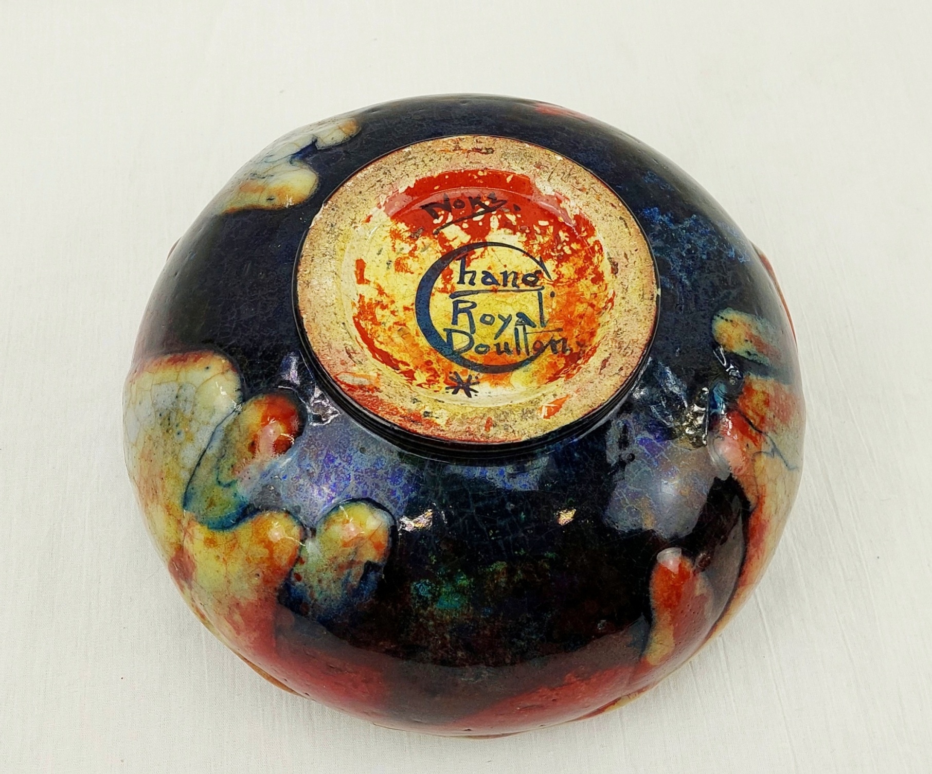 Circa 1930 Royal Doulton Chang Bowl By Charles Noke and Harry Nixon Lava Glaze Over Flambe 9
