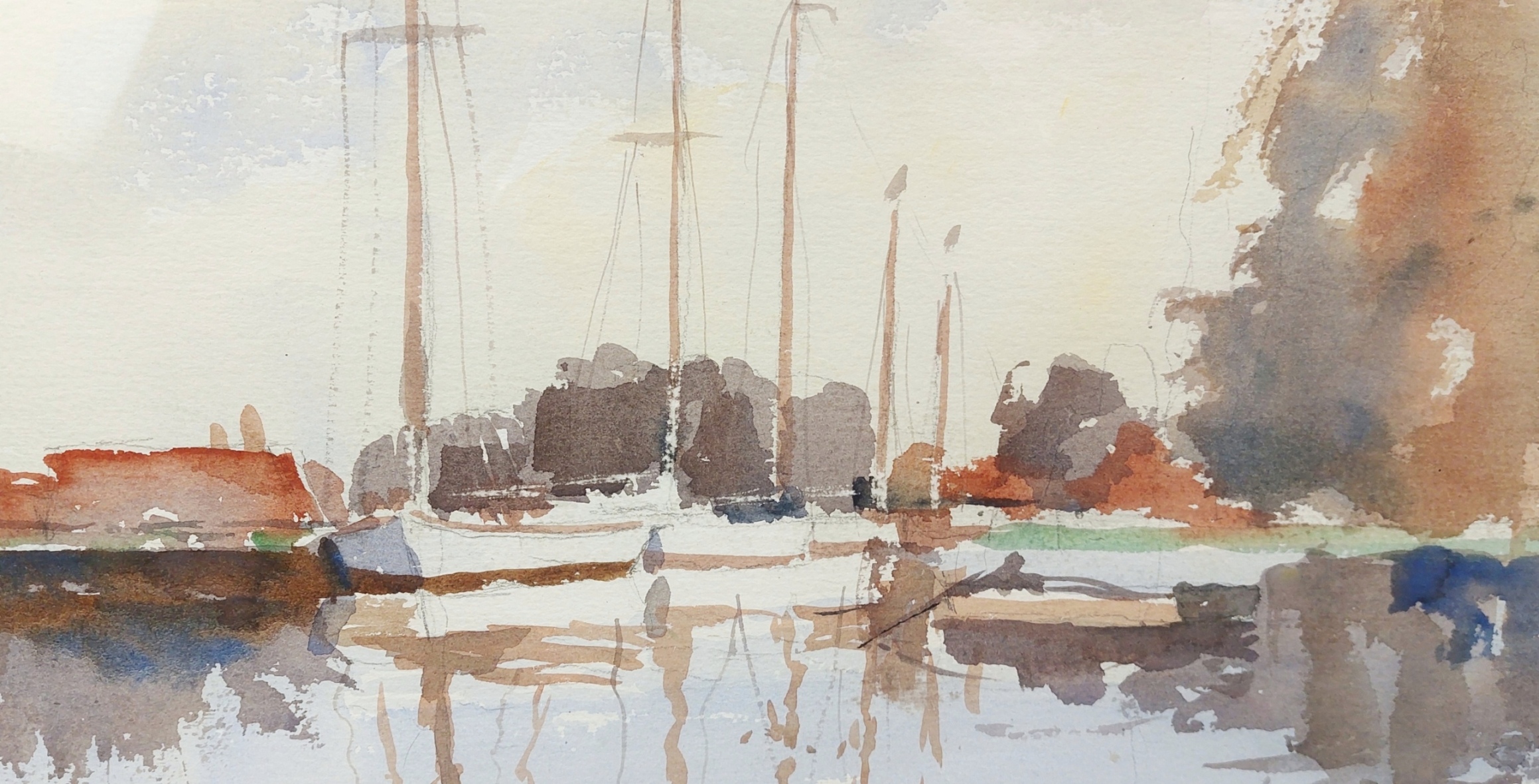 Contemporary Watercolour Of Moored Yachts 4