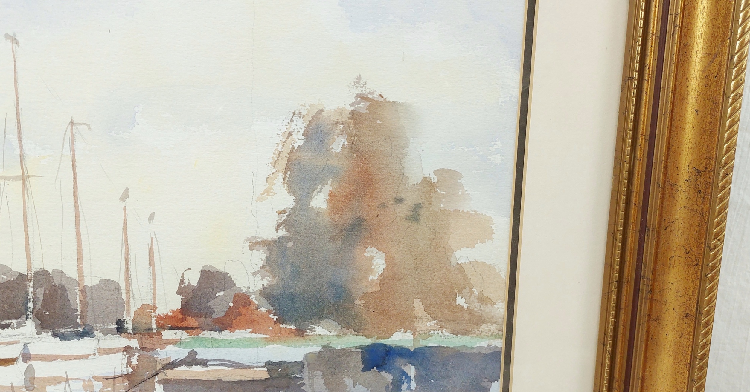Contemporary Watercolour Of Moored Yachts 5