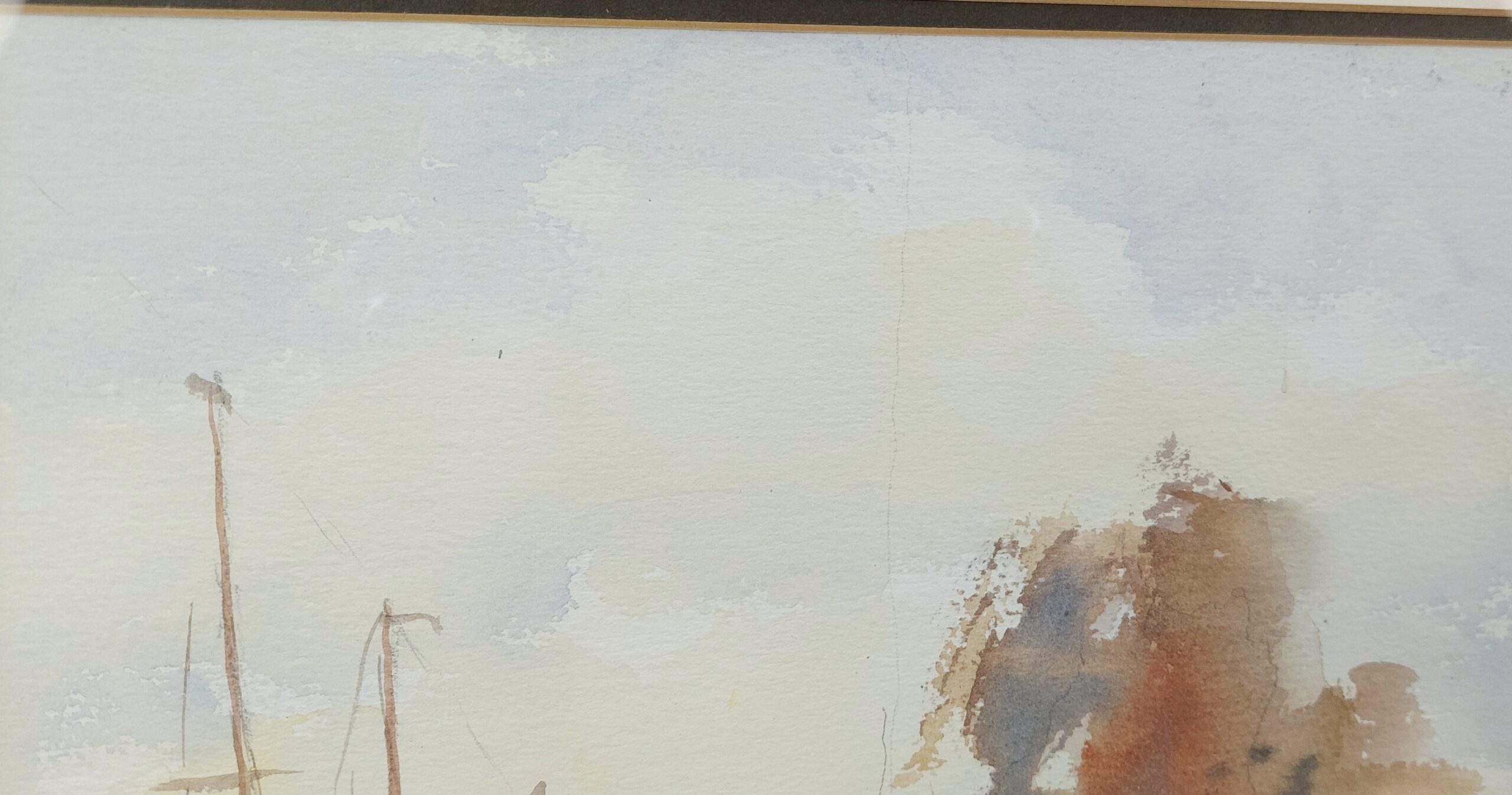 Contemporary Watercolour Of Moored Yachts 6