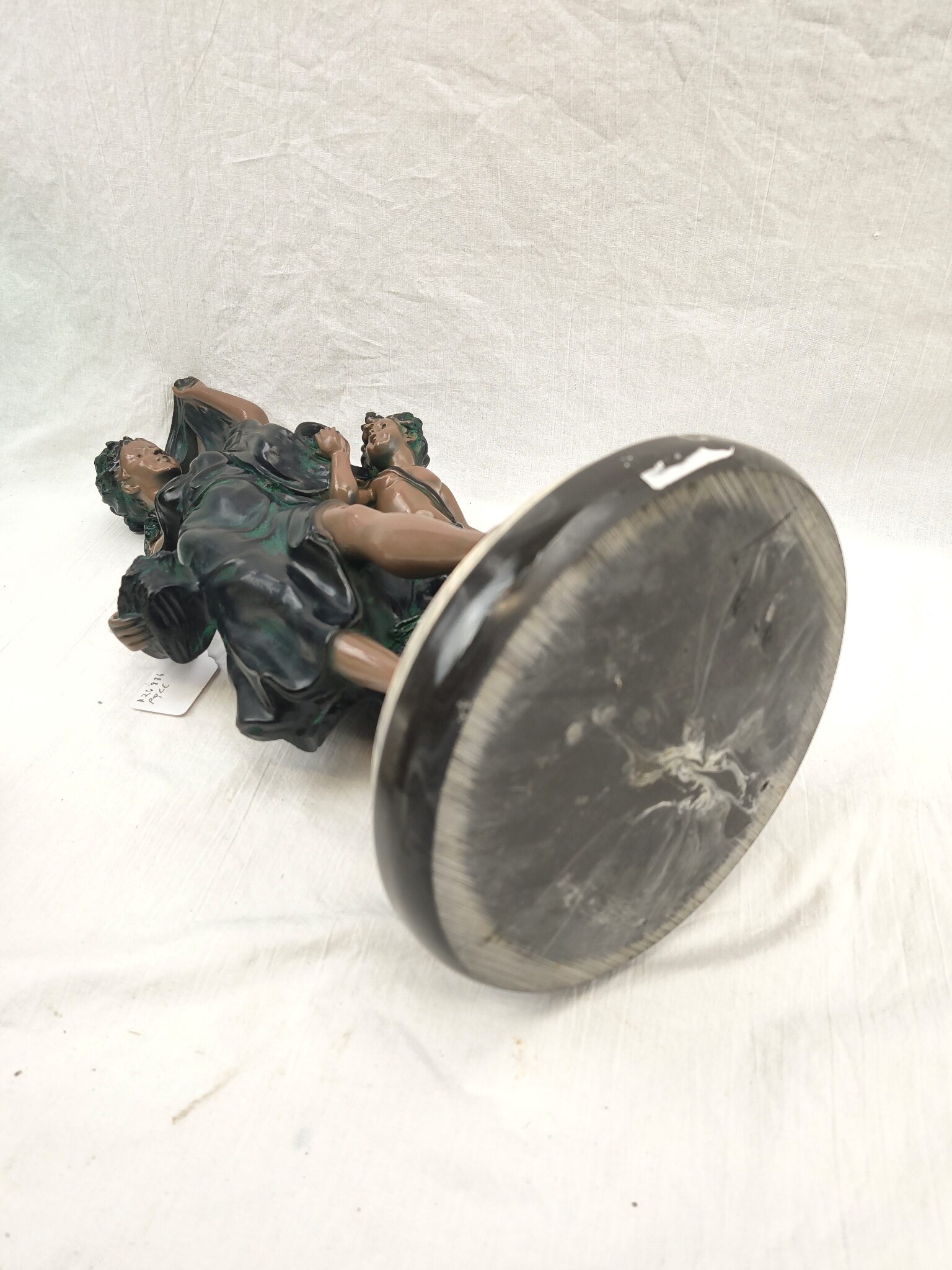 Edwardian Painted Spelter Lady And Cherub Group Statue On A Marble Base 8