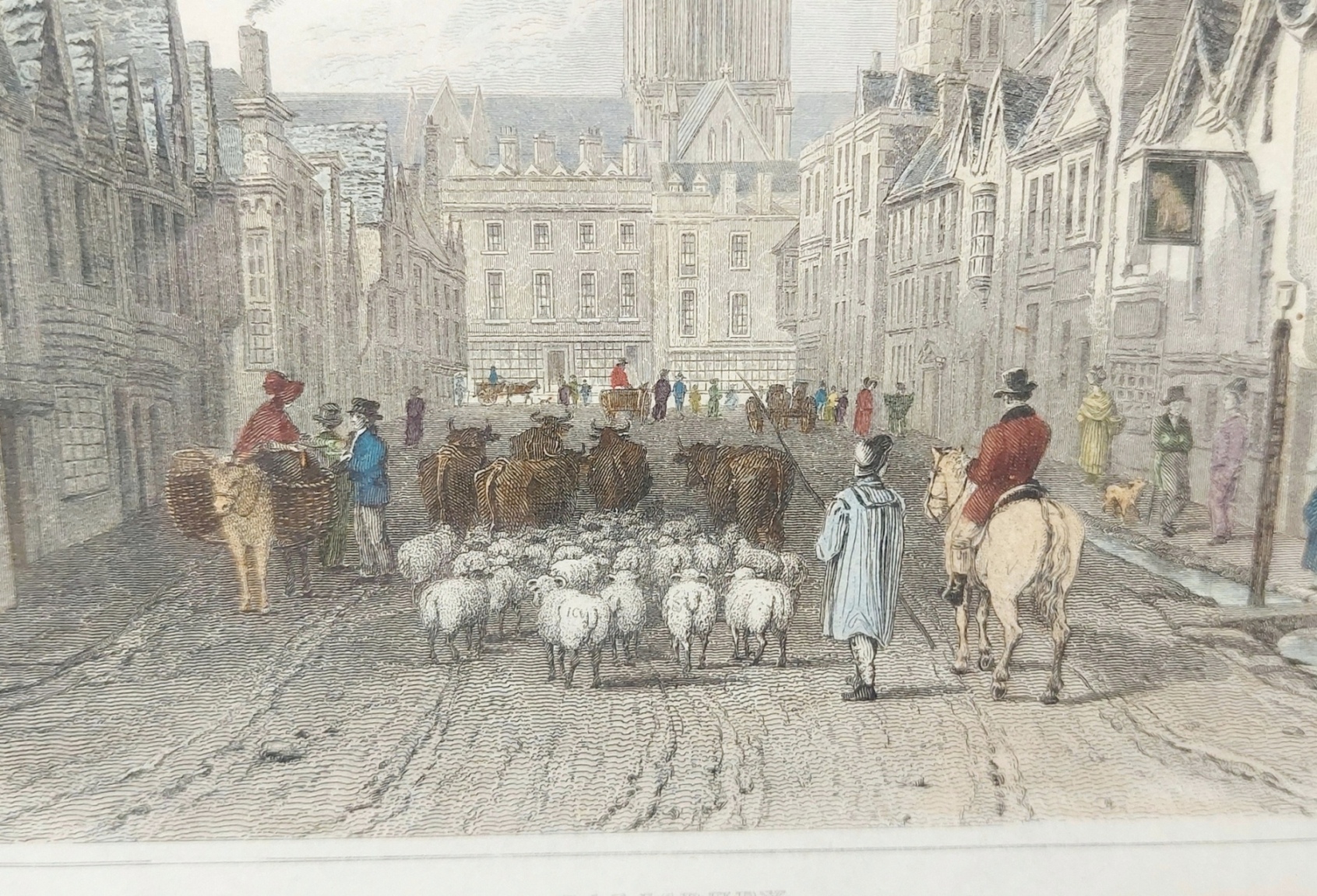 Framed 1830 Hand Coloured Engraving Of Castle Street Salisbury 3