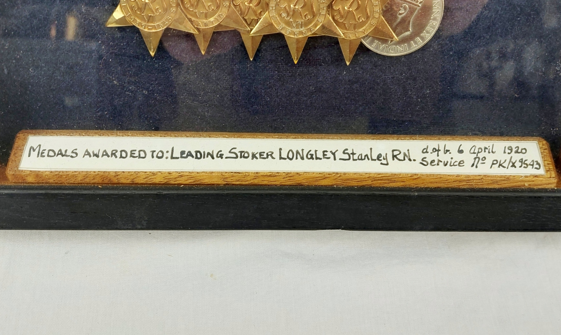 Framed Display Of 6 WW2 Medals Awarded To Leading Stoker Stanley Longley Royal Navy 7