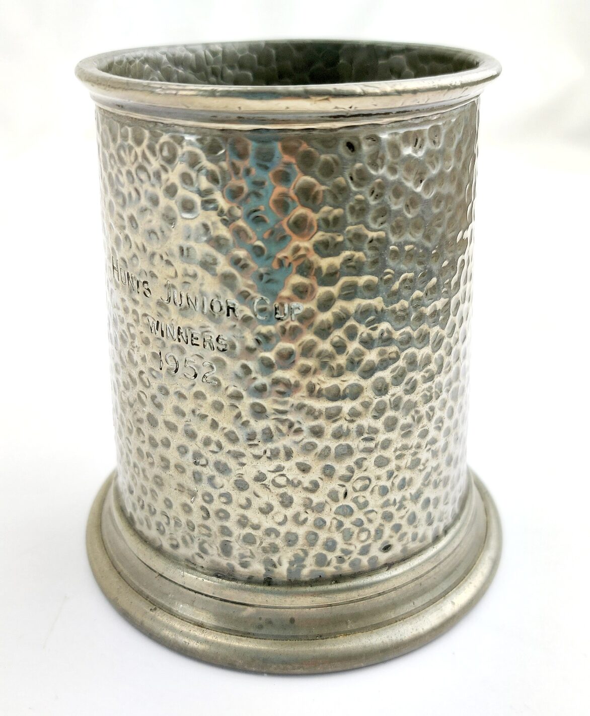 Hammered English Pewter Tankard – Hunts Junior Cup Winners 1952 (1)