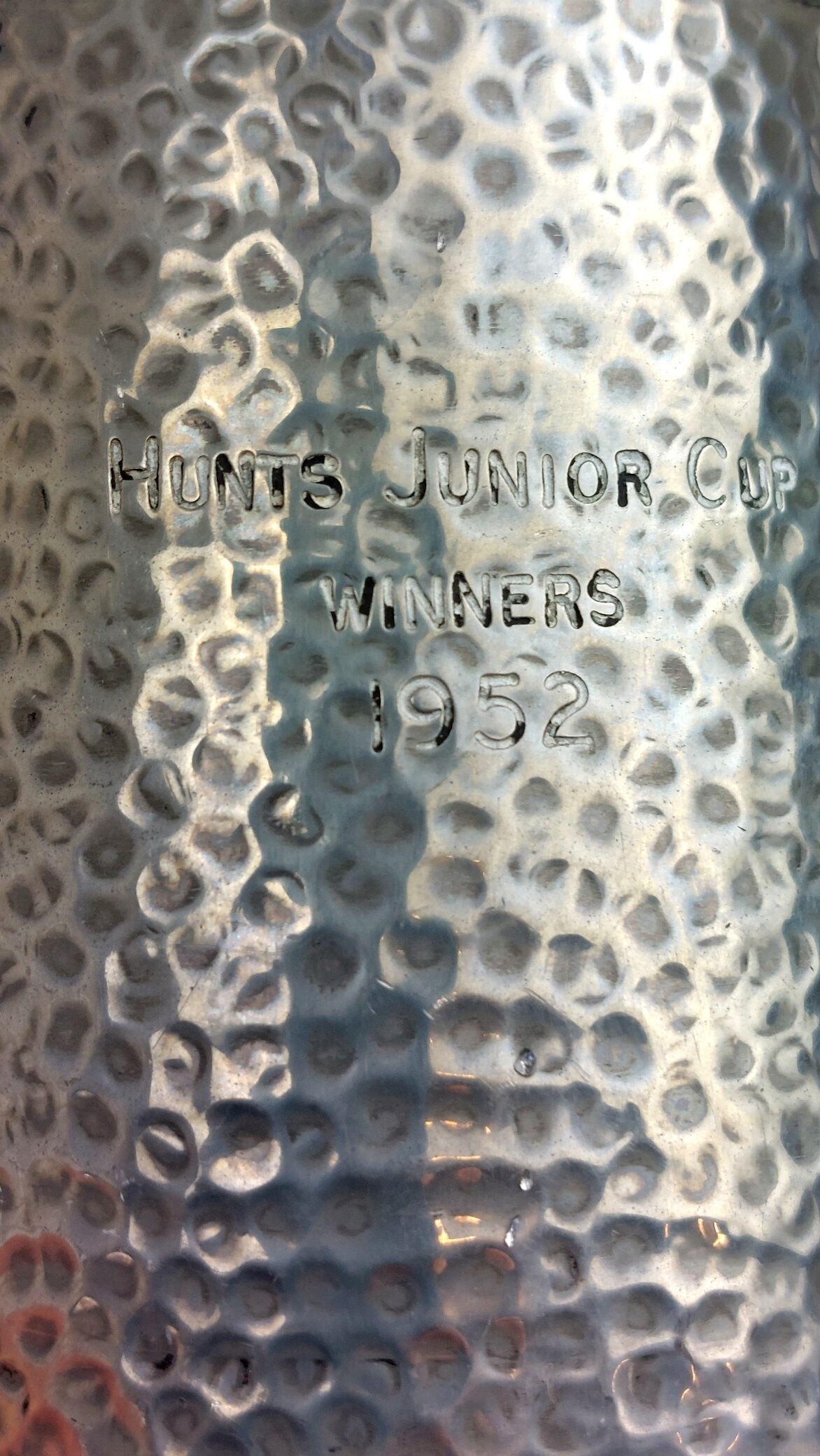 Hammered English Pewter Tankard – Hunts Junior Cup Winners 1952 (2)