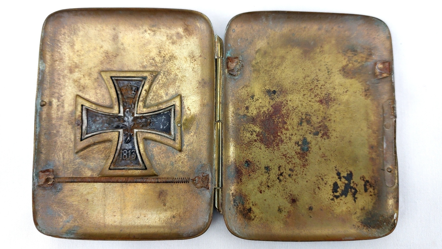 ww1 german cigarette case Imperial German, WW1, Trench Art Cigarette Case with Original Inset Iron  Cross 2nd Class (EK2)