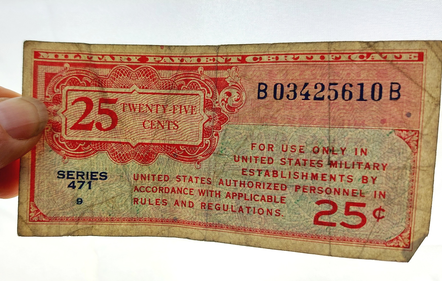 USA, 1947–48, Military Payment Certificate, Series 471, 25 Cents (3)
