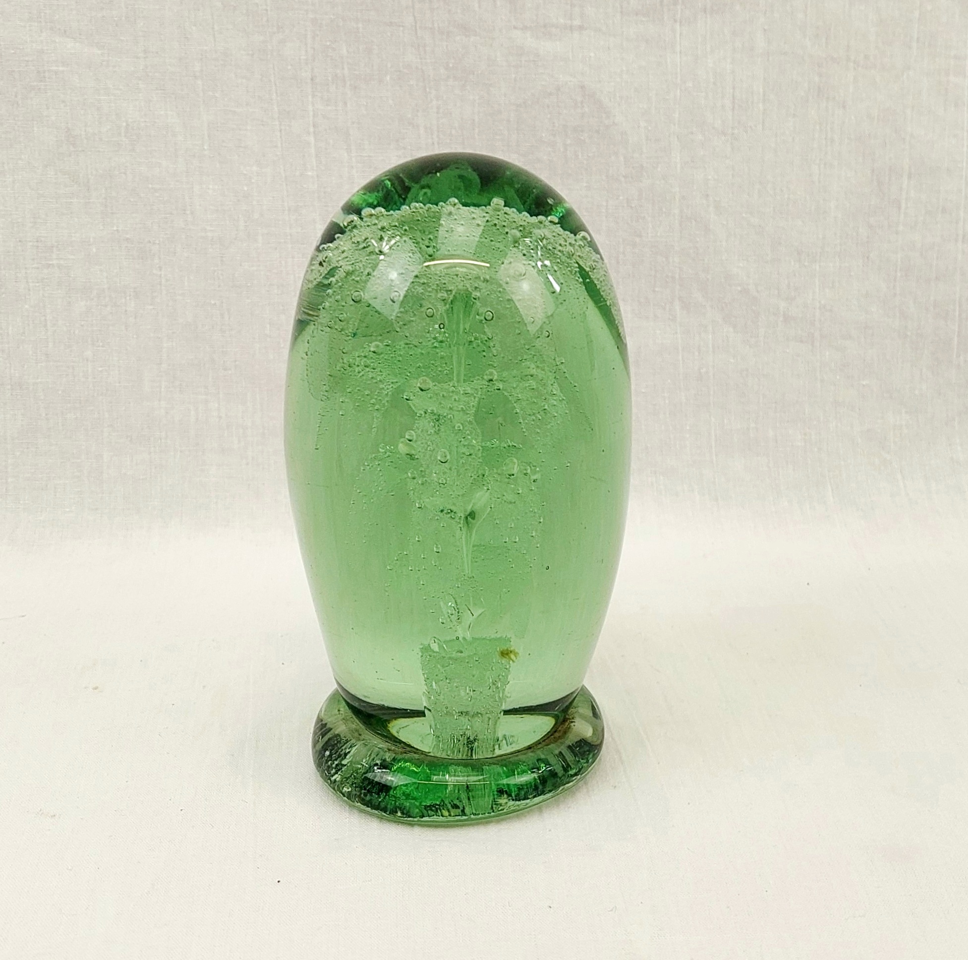Victorian Green Floral Dump Glass Paperweight With Base 1