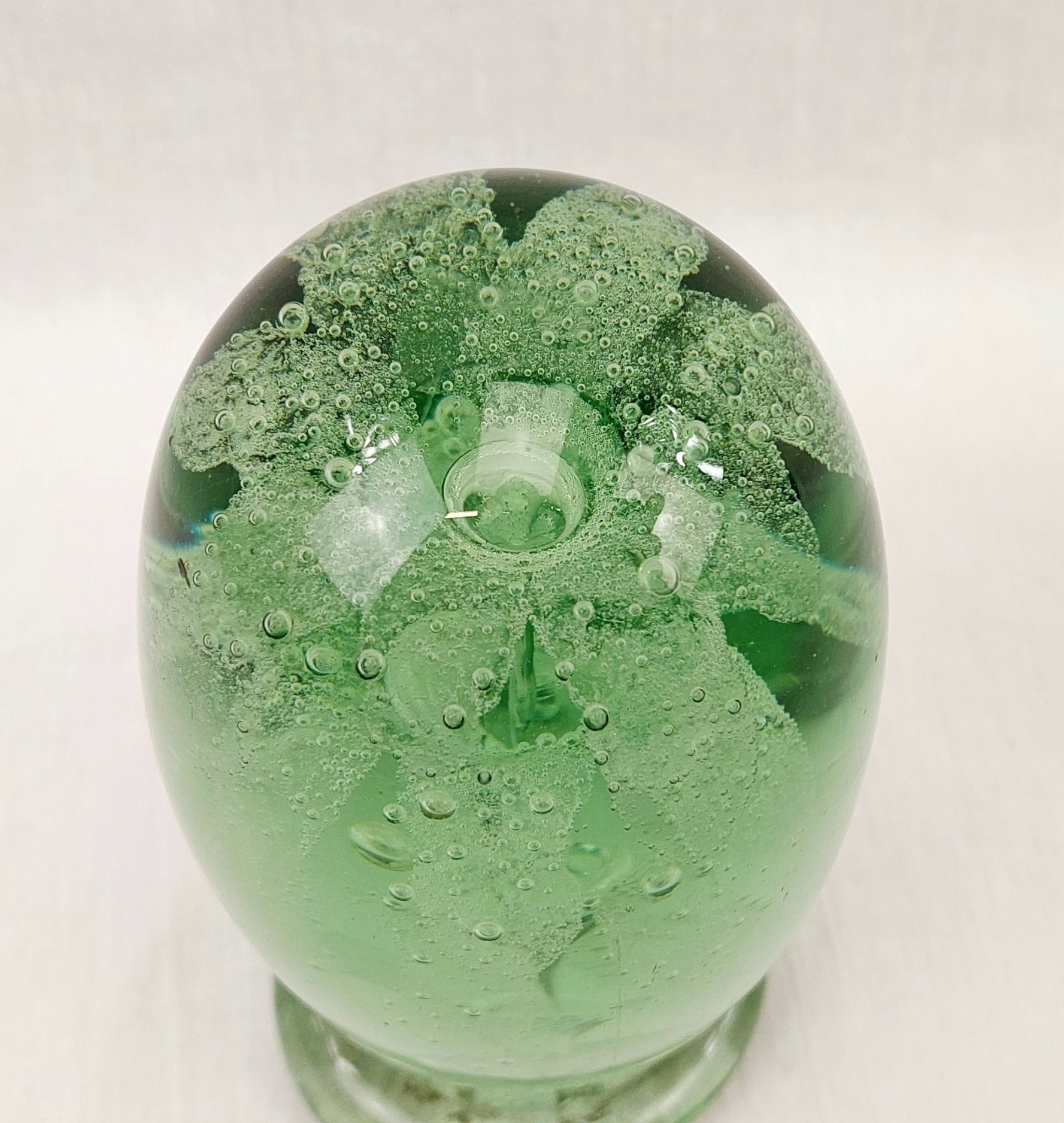 Victorian Green Floral Dump Glass Paperweight With Base 2