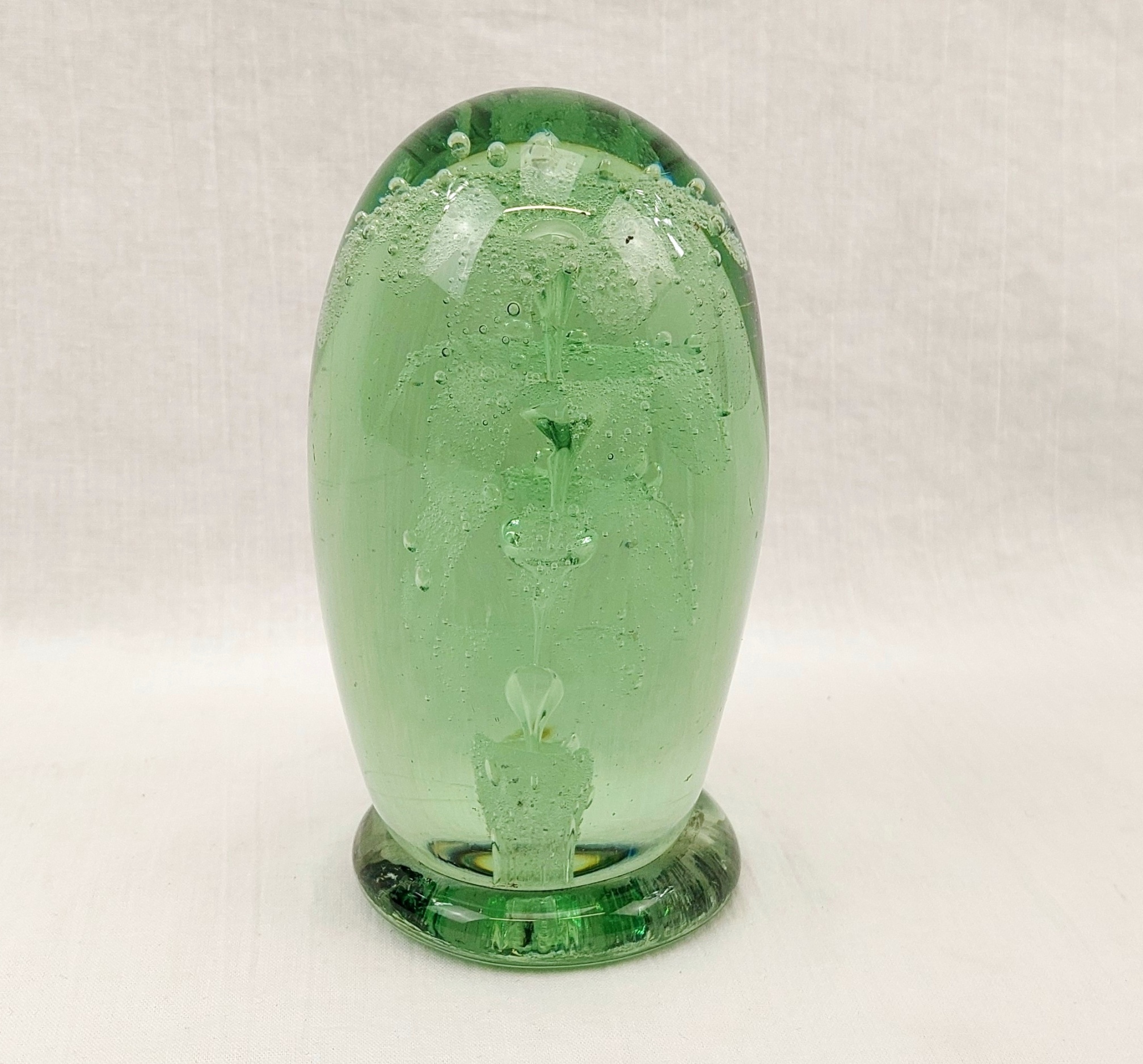 Victorian Green Floral Dump Glass Paperweight With Base 3