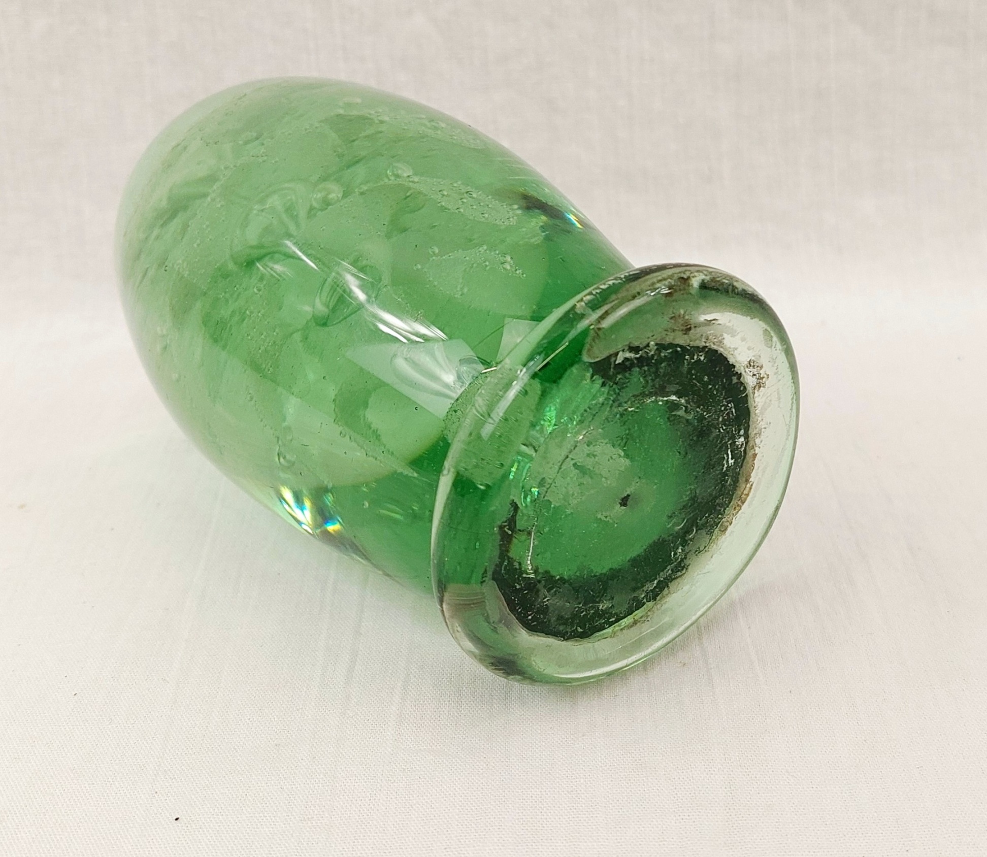 Victorian Green Floral Dump Glass Paperweight With Base 5
