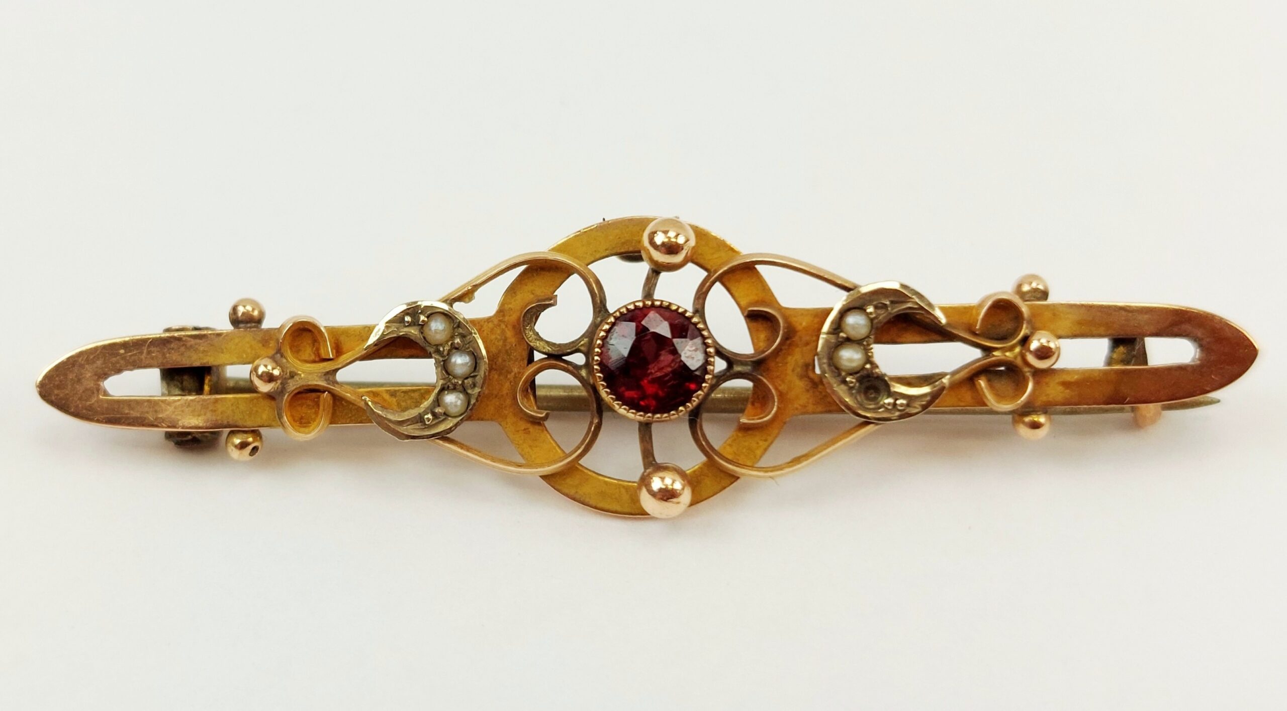 JA_2478222137 - Antique 9ct Gold Garnet & Pearl Brooch (2)