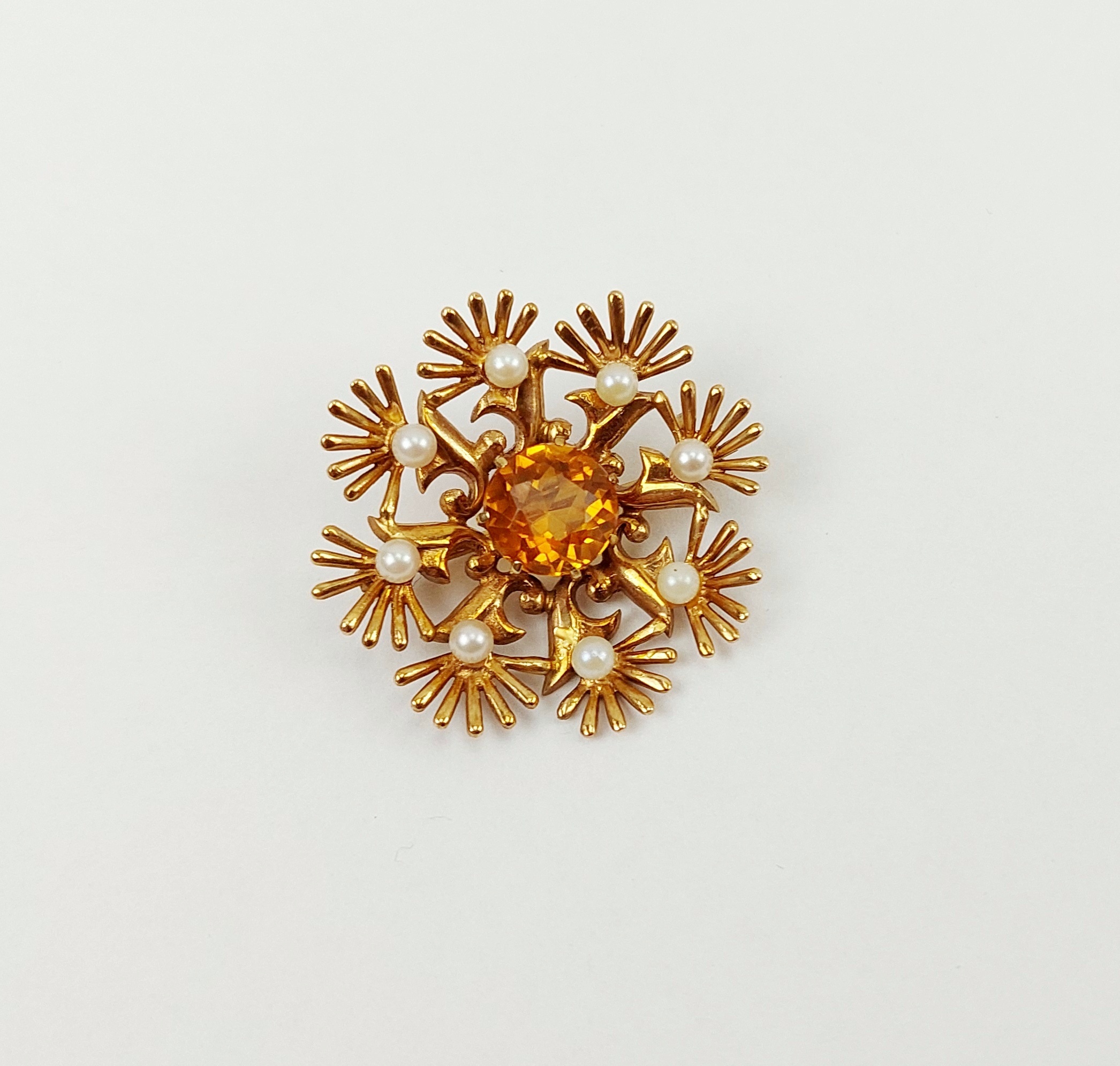 JA_3313221980 - 9ct Gold Citrine & Pearl Brooch (1)