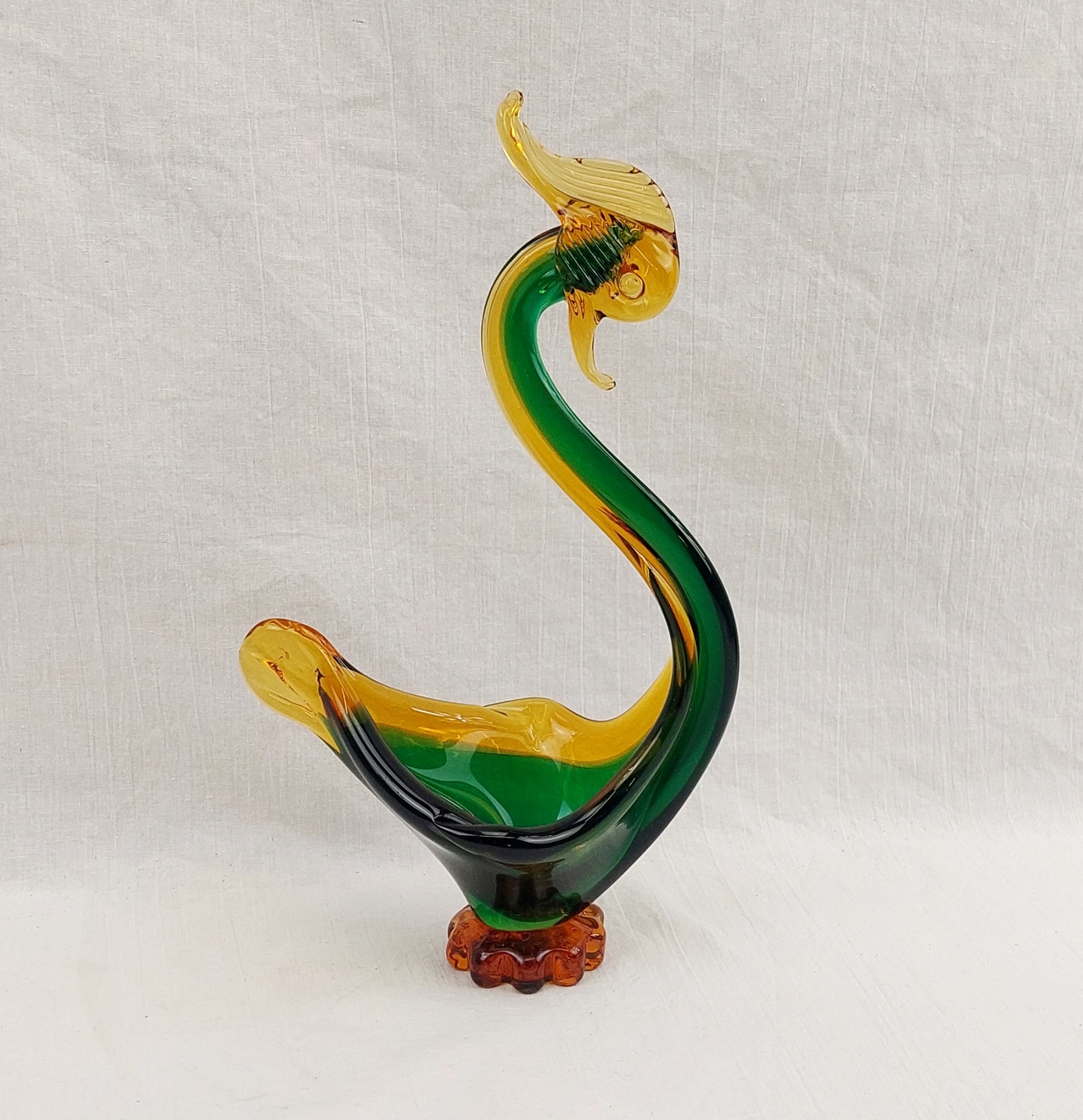 Large 1950s Murano Sommerso Glass Bird Bowl 1