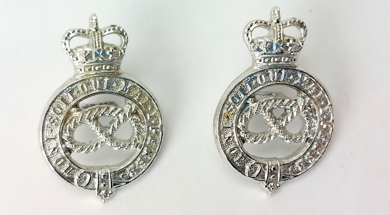 British, Post-1952, Staffordshire Yeomanry Queen’s Own Royal Regiment Staybrite Collar Badges Pair (1)
